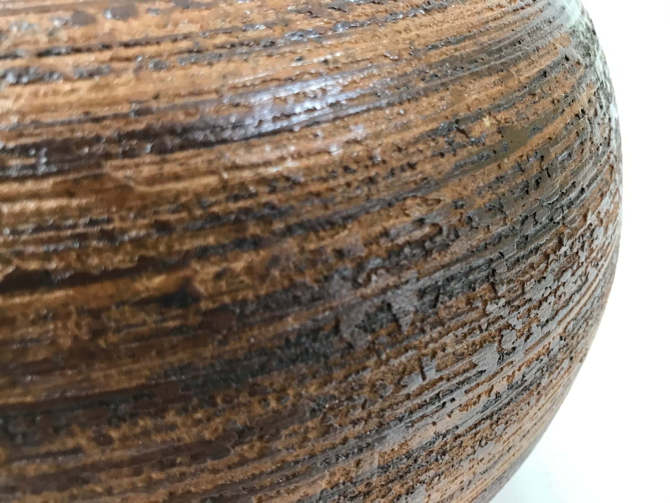 Japanese Shigaraki Ware Ceramic Flower Vase Vtg Large Round Brown w/Box PX777