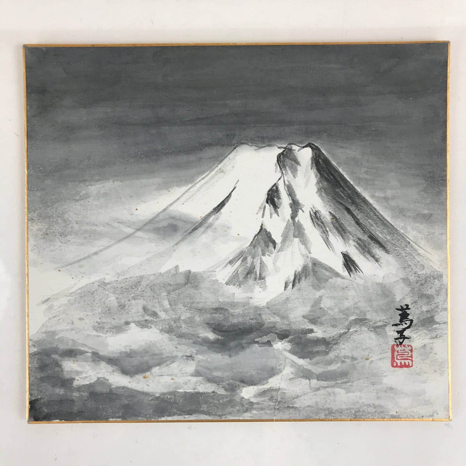 Japanese Shikishi Art Board Art Painting Nihonga Picture Mt Fuji Mountain A502