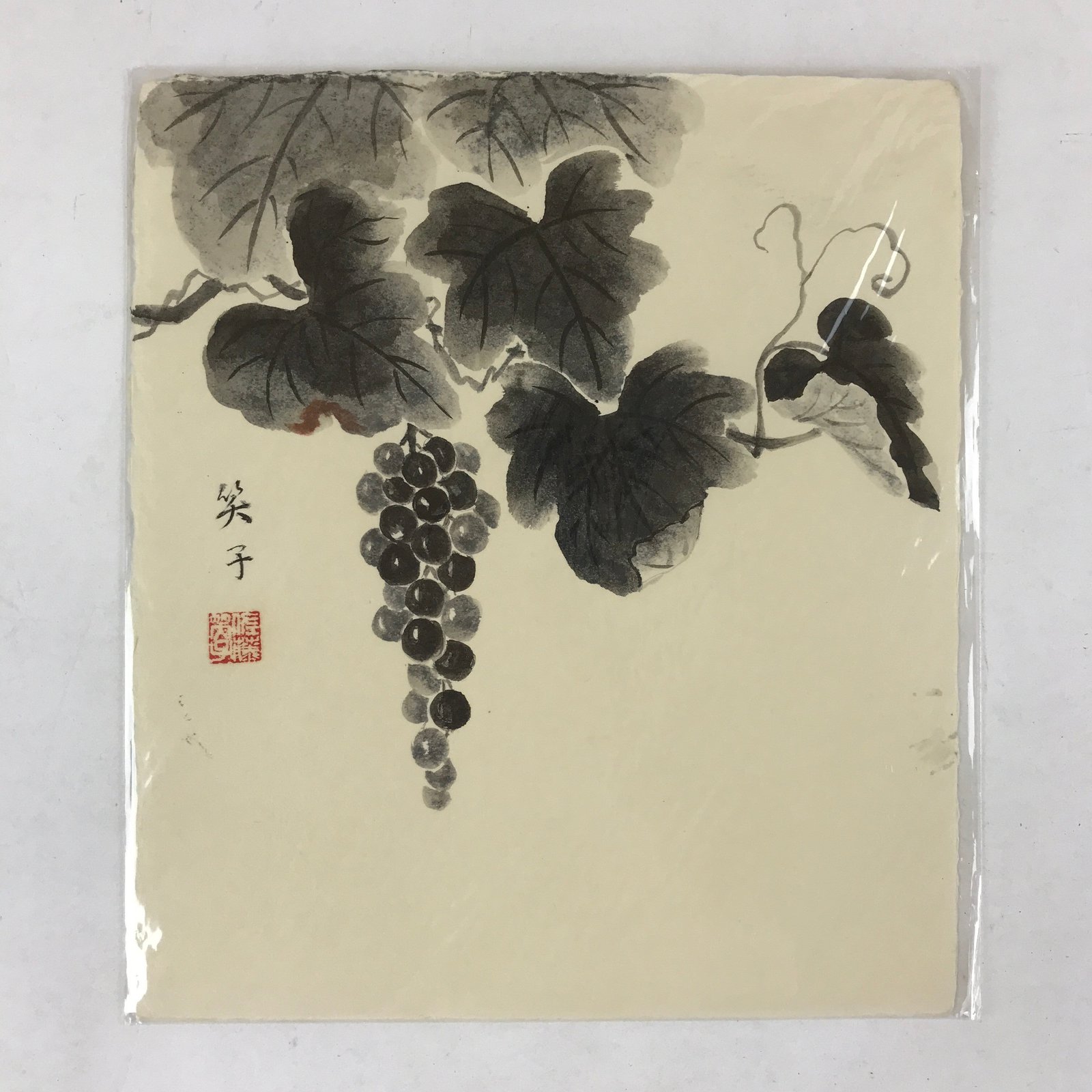 Japanese Shikishi Art Board Grapevine Vtg Black Ink Washi Paper Monochrome A544