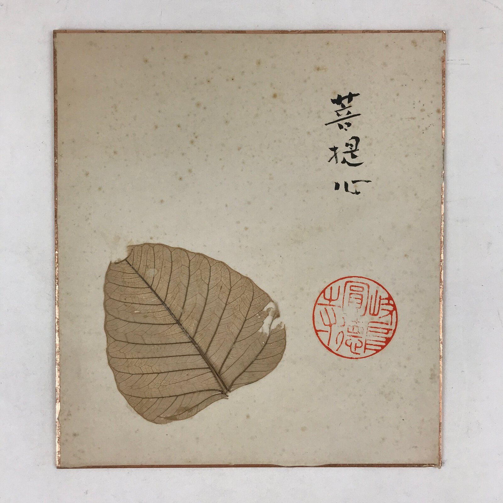 Japanese Shikishi Art Board Large Dry Leaf Vtg Brown Signed Painting A558