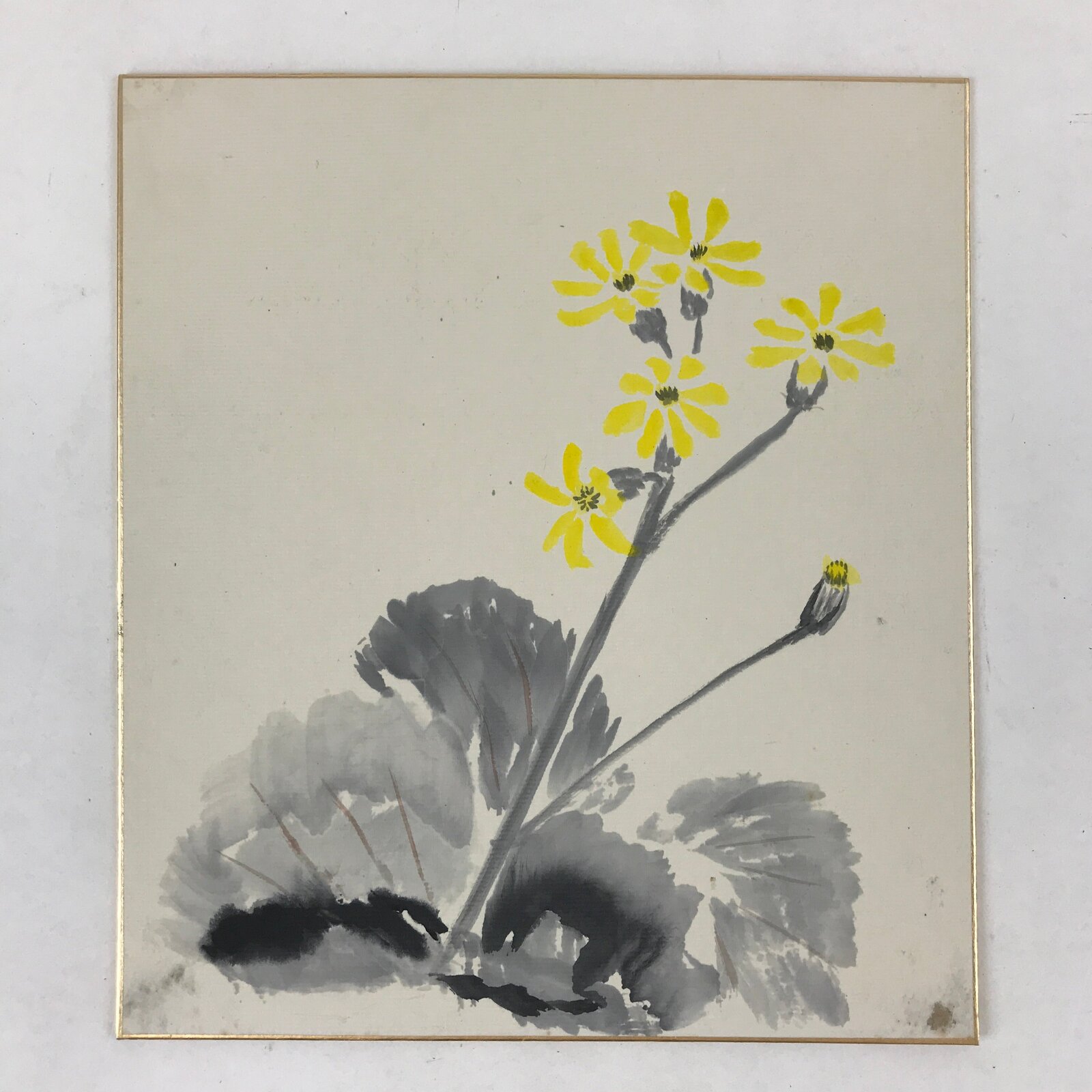 Japanese Shikishi Art Board Leopard Plant Vtg Tsuwabuki Painting Yellow A542