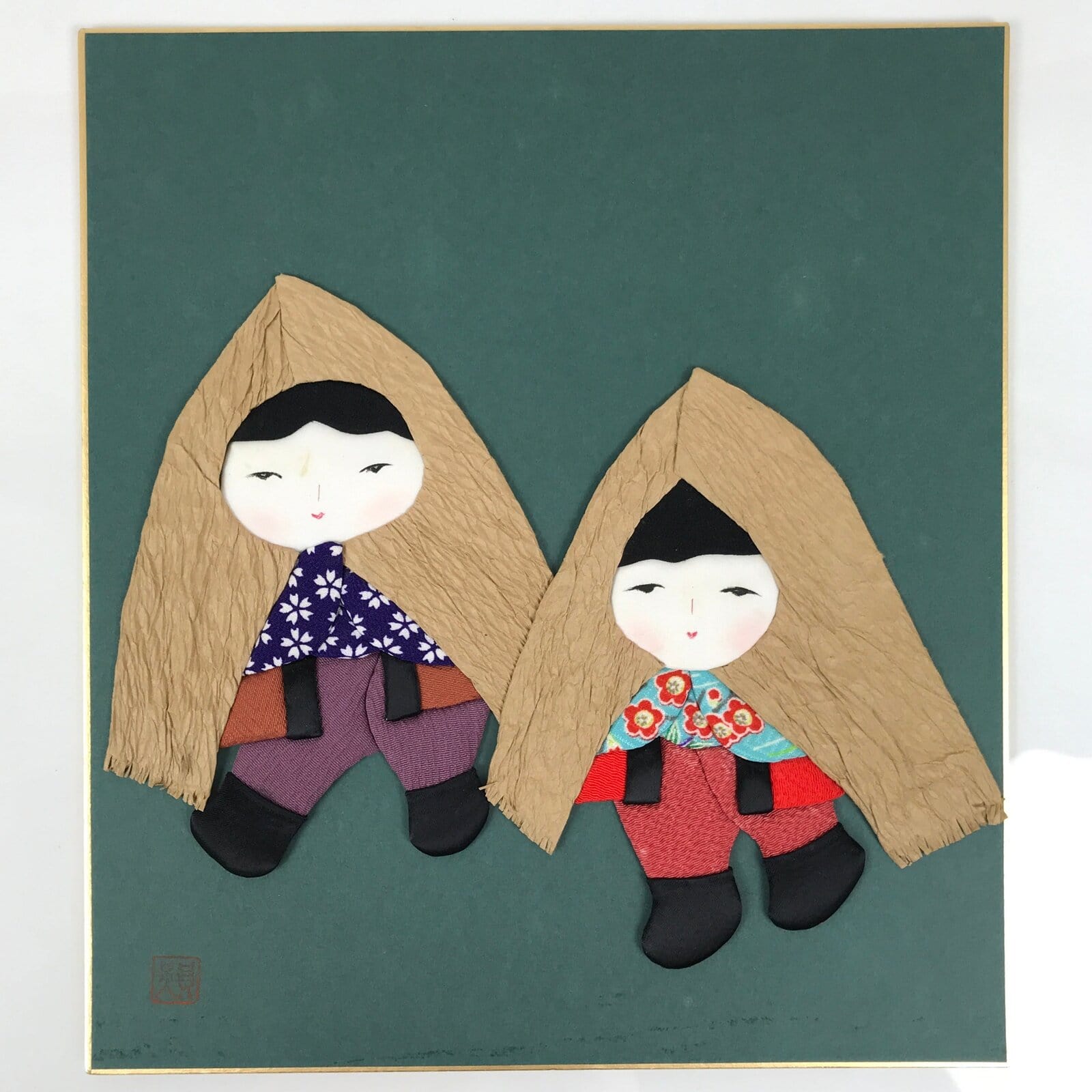 Japanese Shikishi Art Board Oshie Silk Fabric Children Straw Coat Chirimen A774