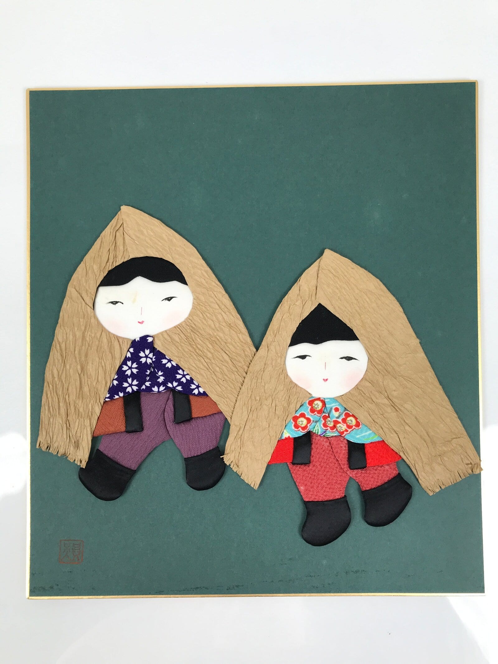 Japanese Shikishi Art Board Oshie Silk Fabric Children Straw Coat Chirimen A774