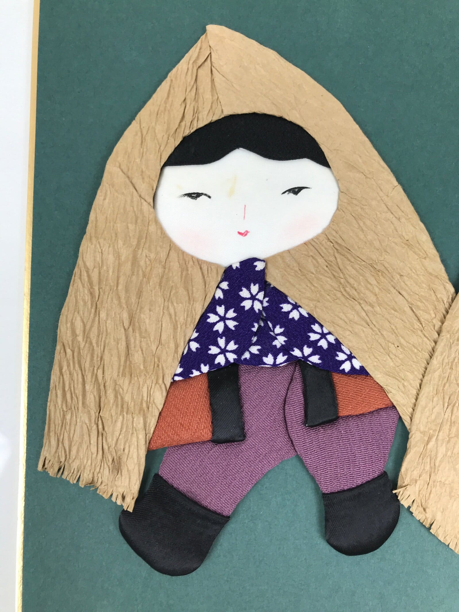 Japanese Shikishi Art Board Oshie Silk Fabric Children Straw Coat Chirimen A774