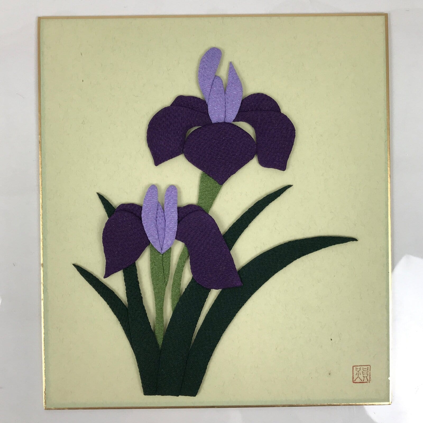 Japanese Shikishi Art Board Oshie Silk Fabric Purple Iris Hanashoubu Ayame A792
