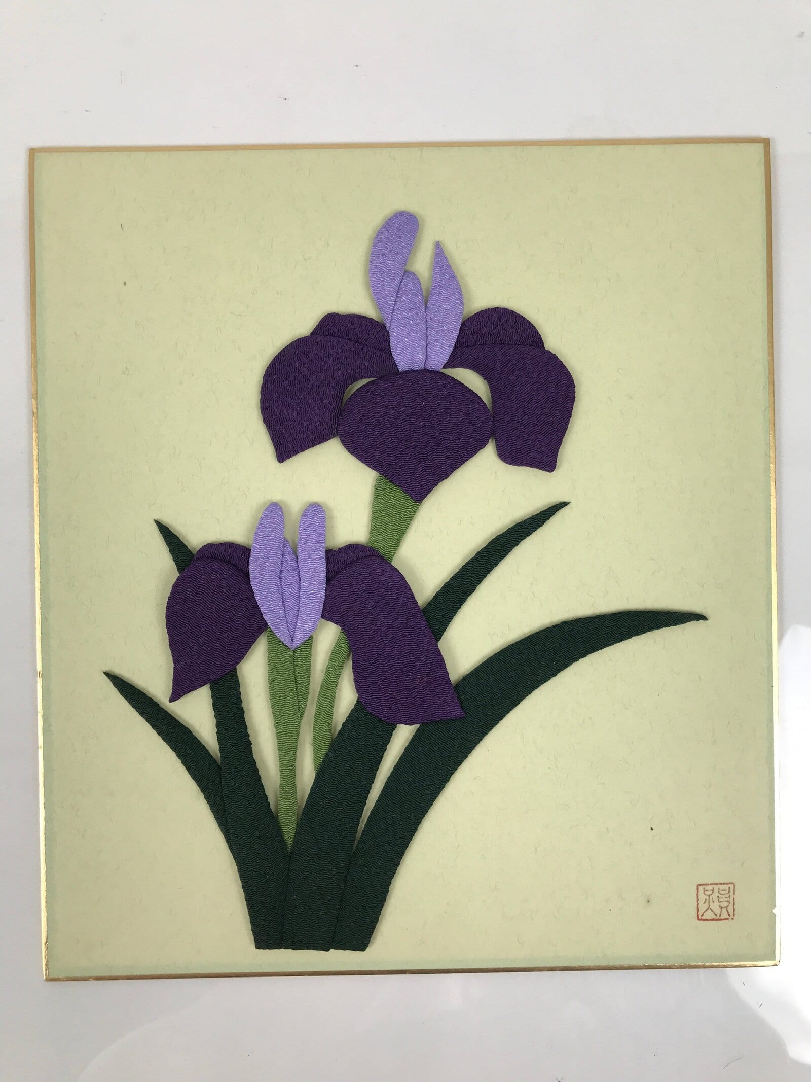 Japanese Shikishi Art Board Oshie Silk Fabric Purple Iris Hanashoubu Ayame A792