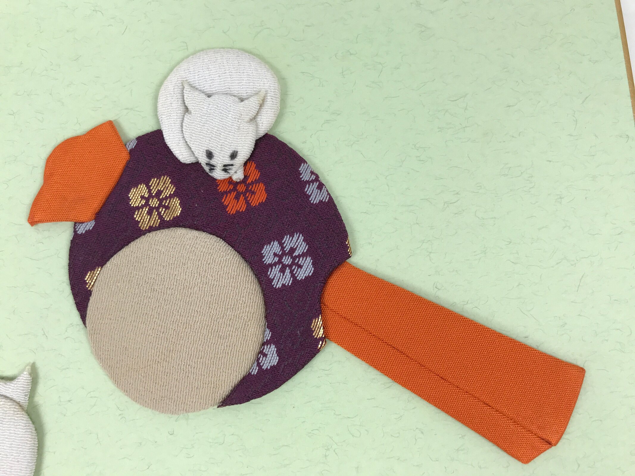 Japanese Shikishi Art Board Oshie Silk Fabric Vtg Zodiac Mouse Lucky Hammer A782