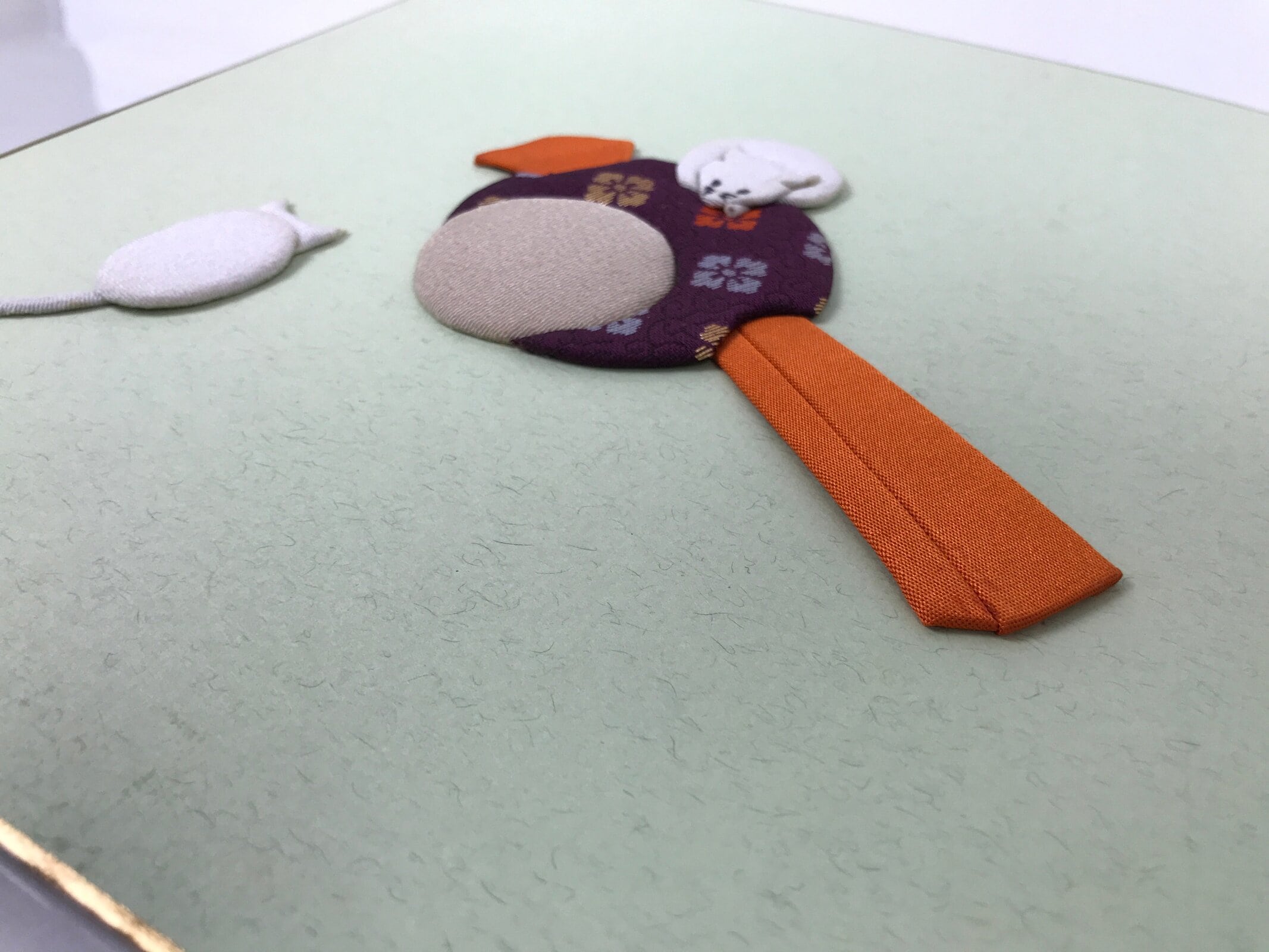 Japanese Shikishi Art Board Oshie Silk Fabric Vtg Zodiac Mouse Lucky Hammer A782