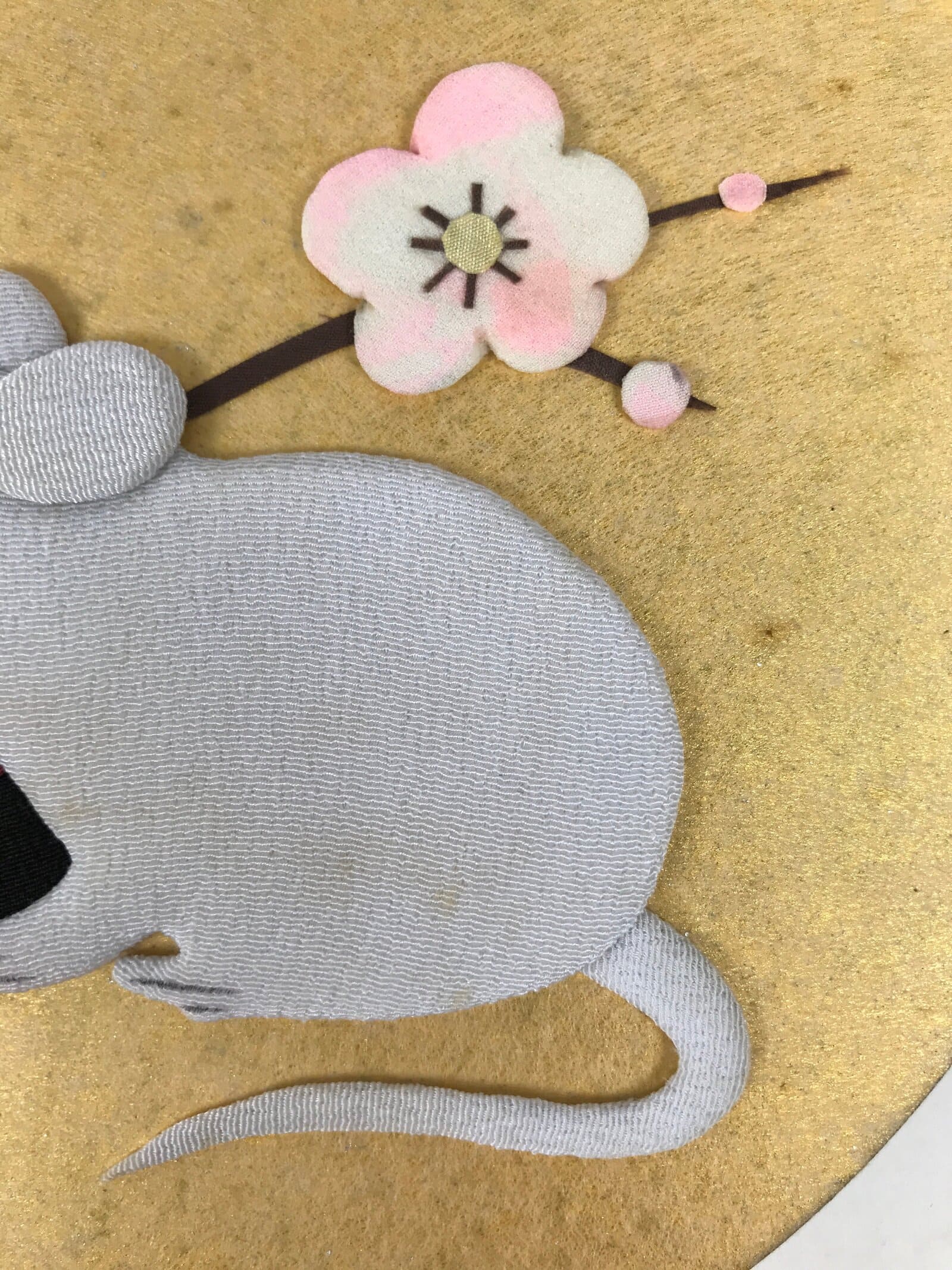 Japanese Shikishi Art Board Oshie Silk Fabric Zodiac Mouse Plum Blossoms A794