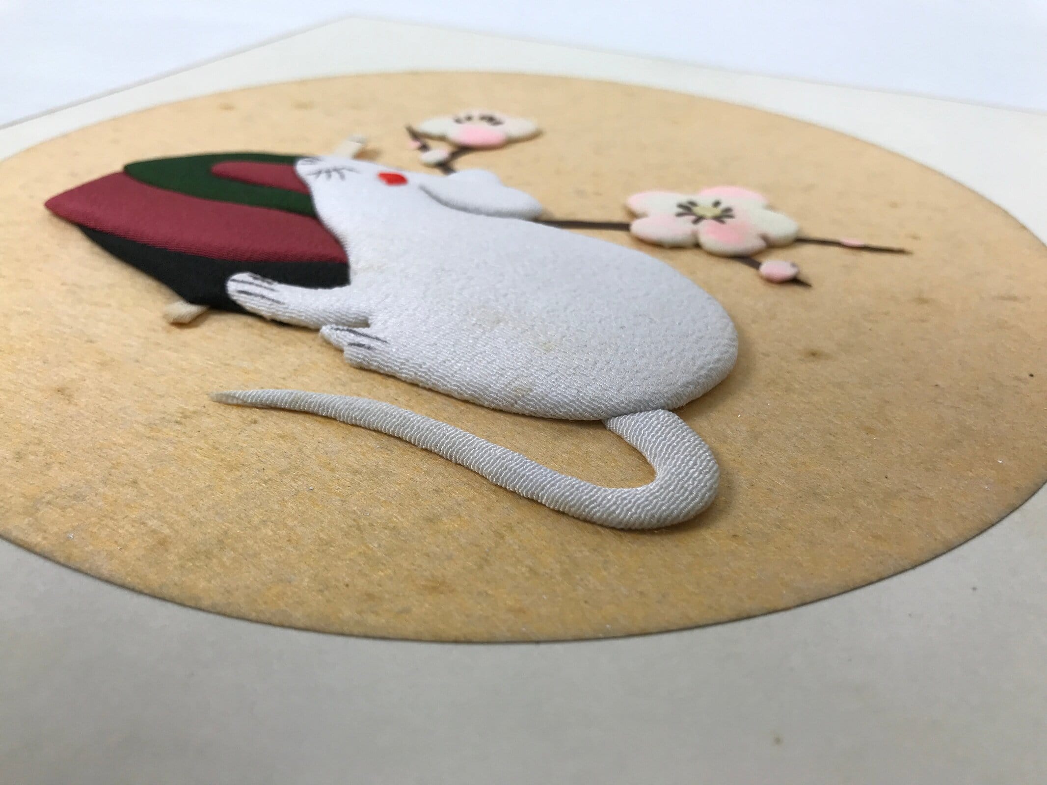 Japanese Shikishi Art Board Oshie Silk Fabric Zodiac Mouse Plum Blossoms A794