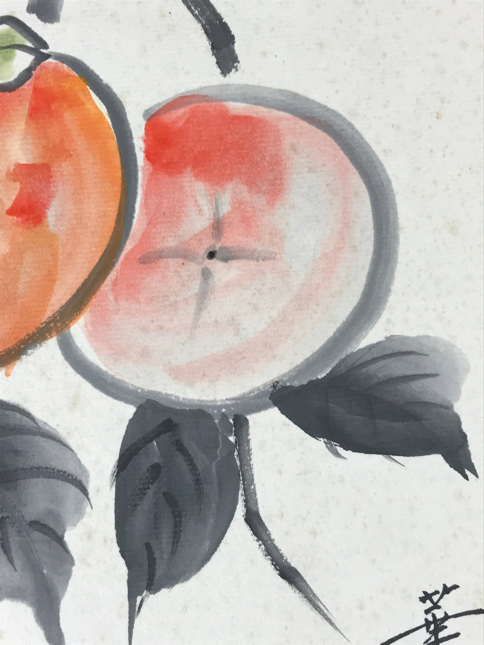 Japanese Shikishi Art Board Painting Orange Black Persimmons Fruit Tree A590