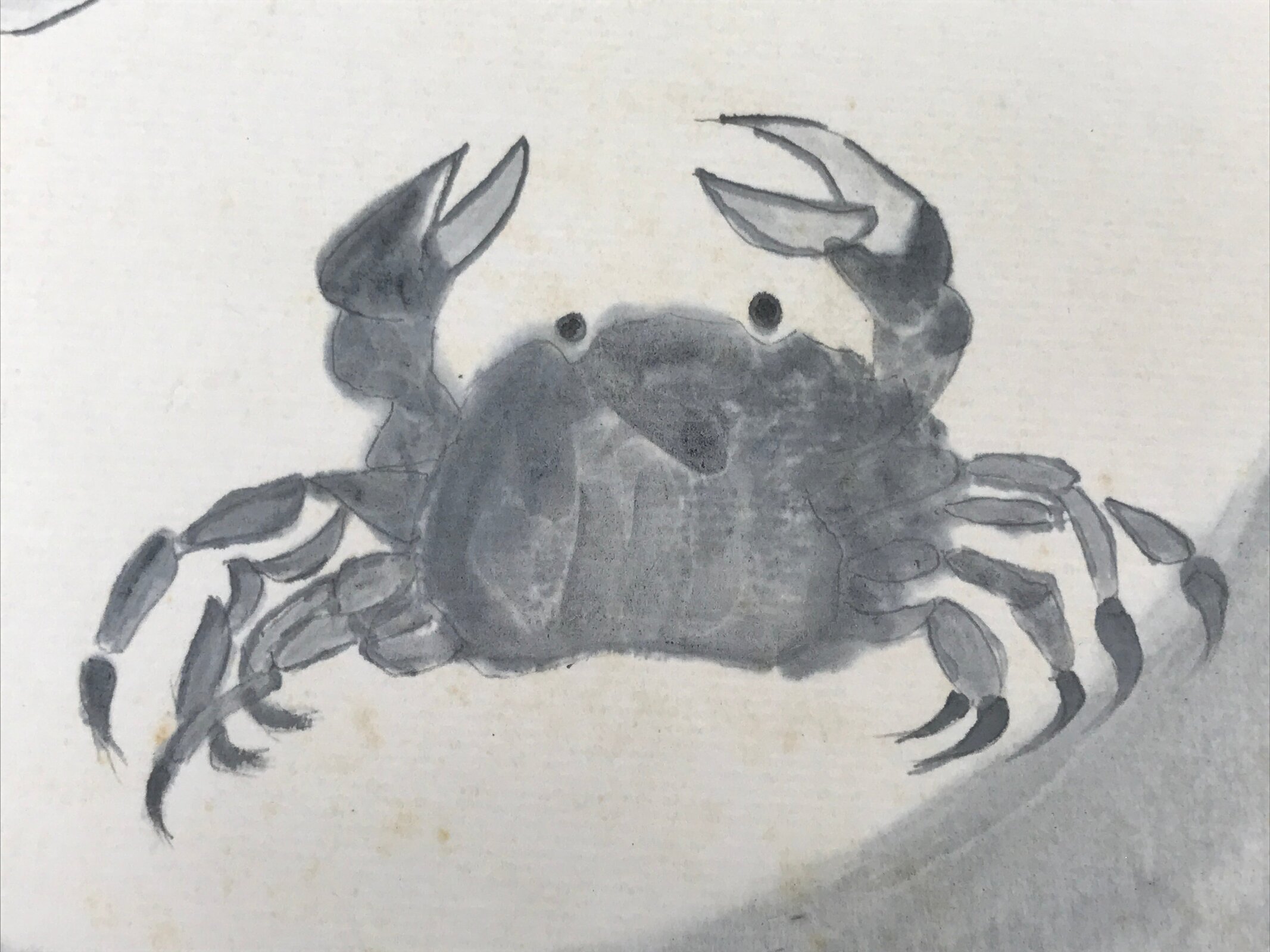 Japanese Shikishi Art Board Painting Vtg Crab Gray White Black Sumie Family A717