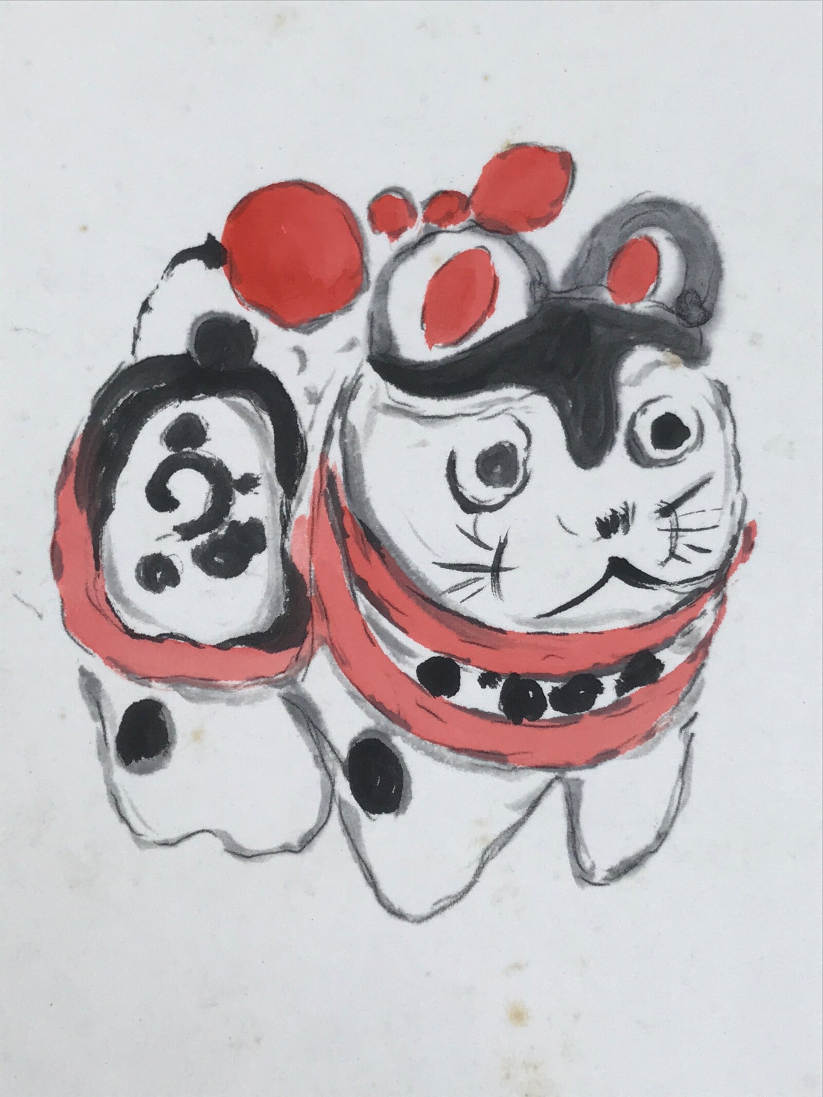 Japanese Shikishi Art Board Painting Vtg Inuhariko Amulet Dog Paper-Mache A724