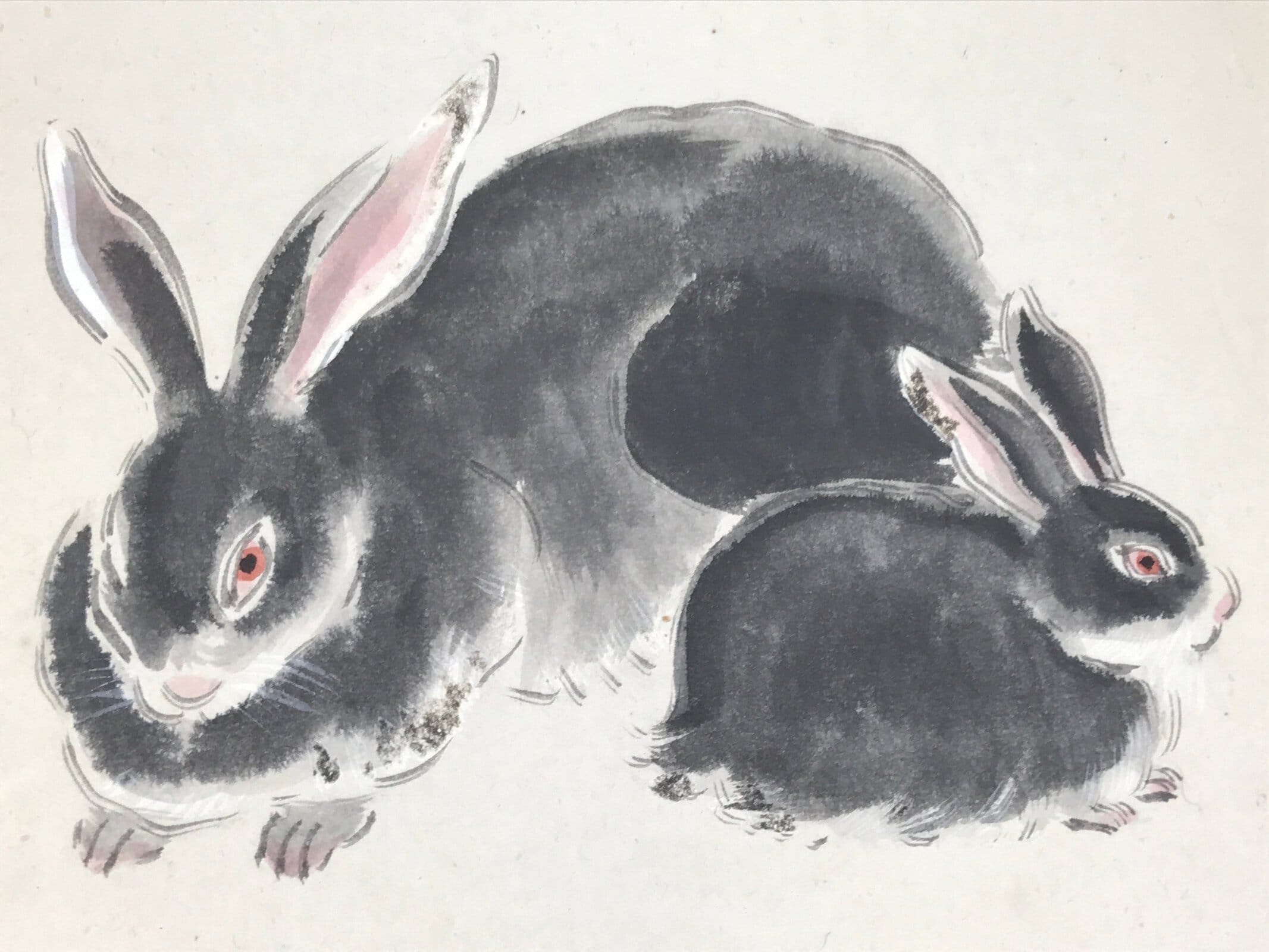 Japanese Shikishi Art Board Painting Vtg Rabbit Eto Zodiac Plum Flower A689