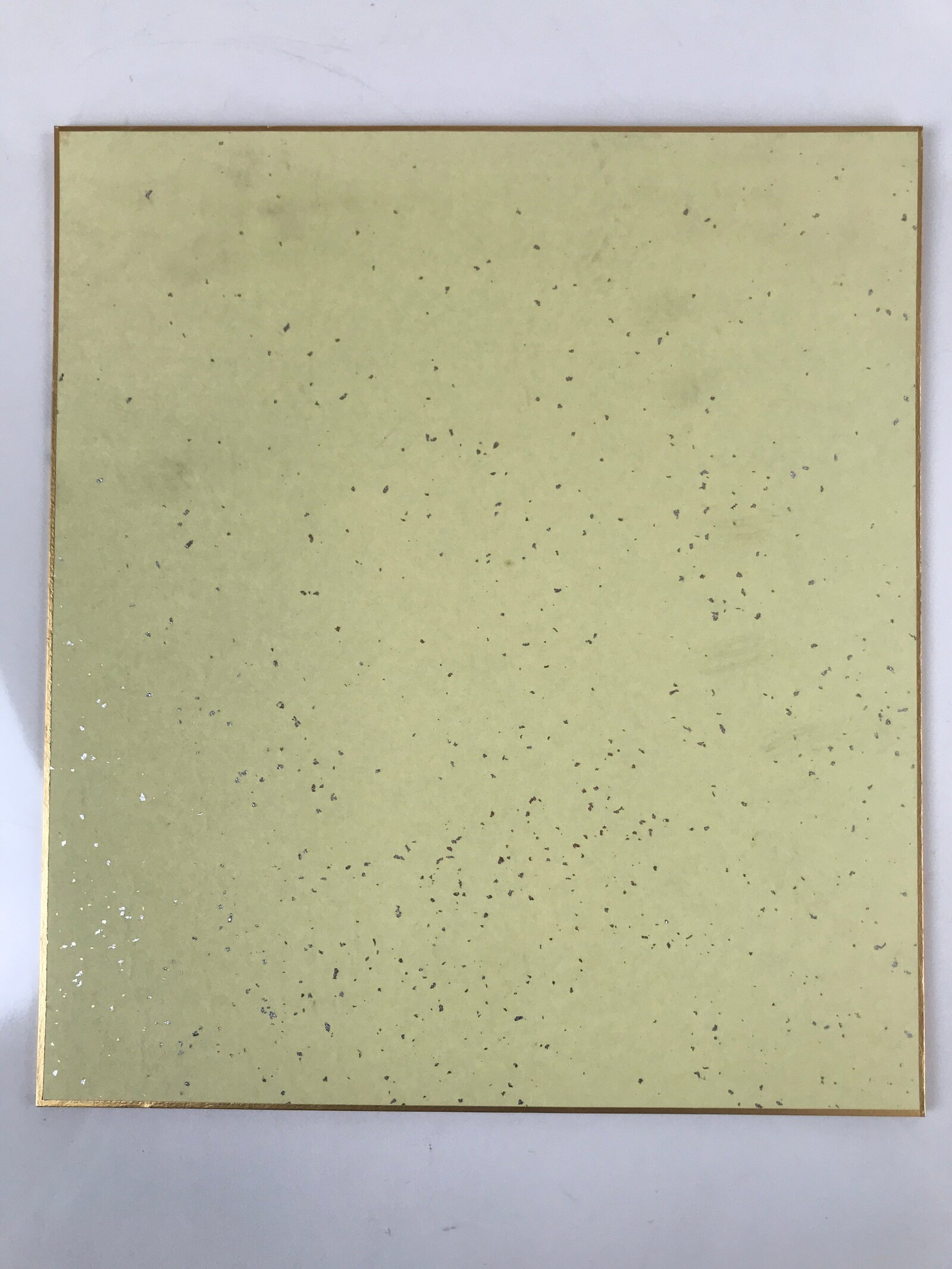 Japanese Shikishi Art Board Painting Vtg Wisteria Poem Fan Shape Gold A667