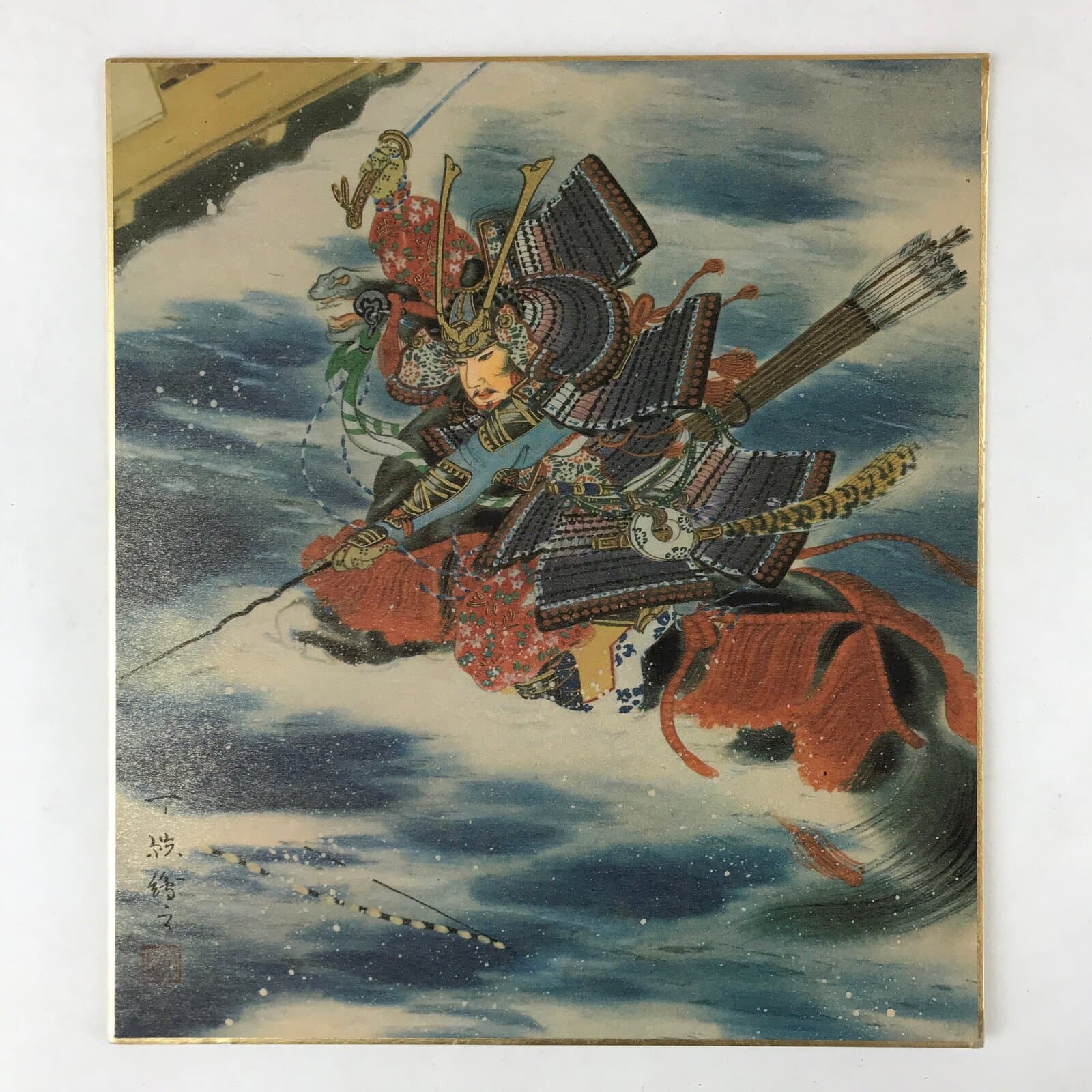 Japanese Shikishi Art Board Printed Reproduction Samurai Yoroi Armor Sea A593