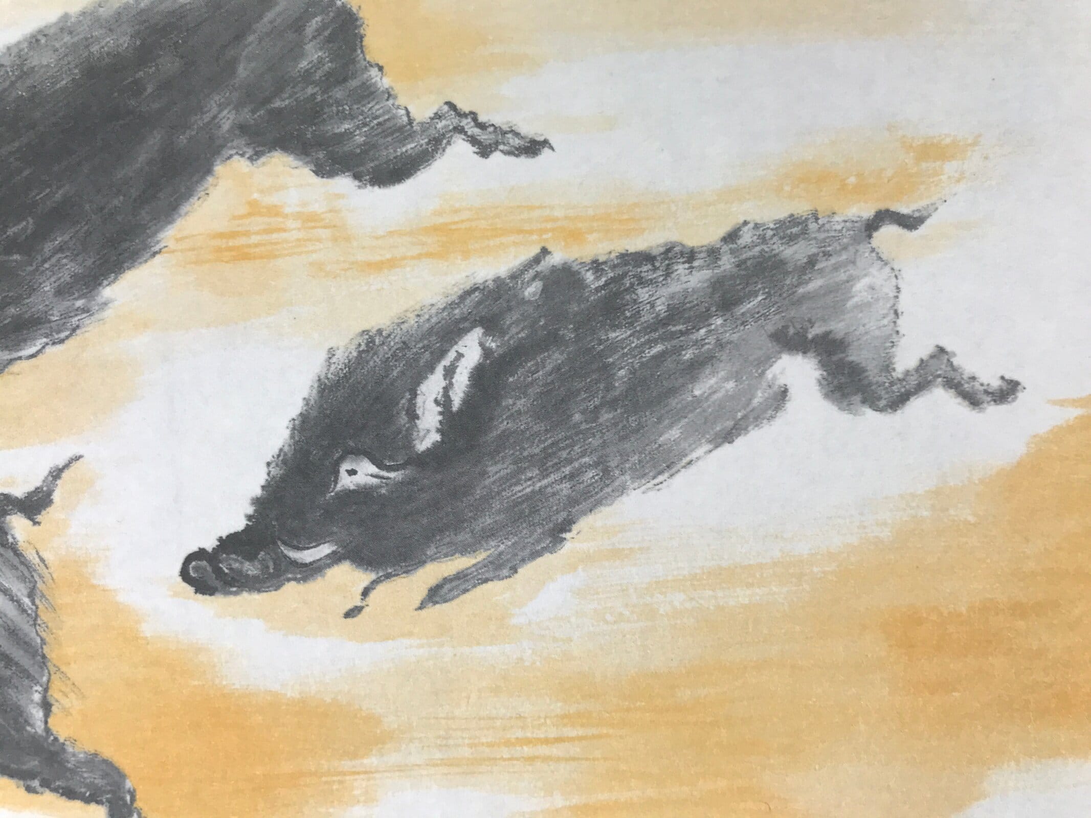 Japanese Shikishi Art Board Reproduction 3 Boars Zodiac Animal Color A804