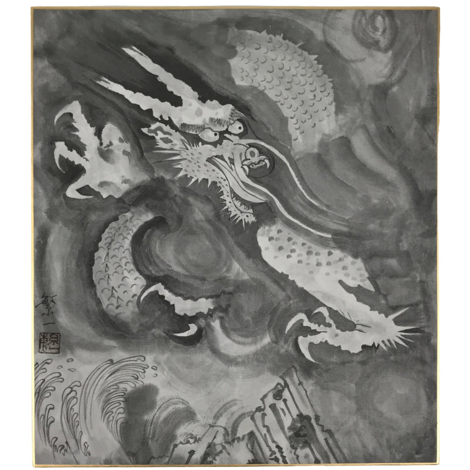 Japanese Shikishi Art Board Reproduction Dragon Zodiac Animal Monochrome A813