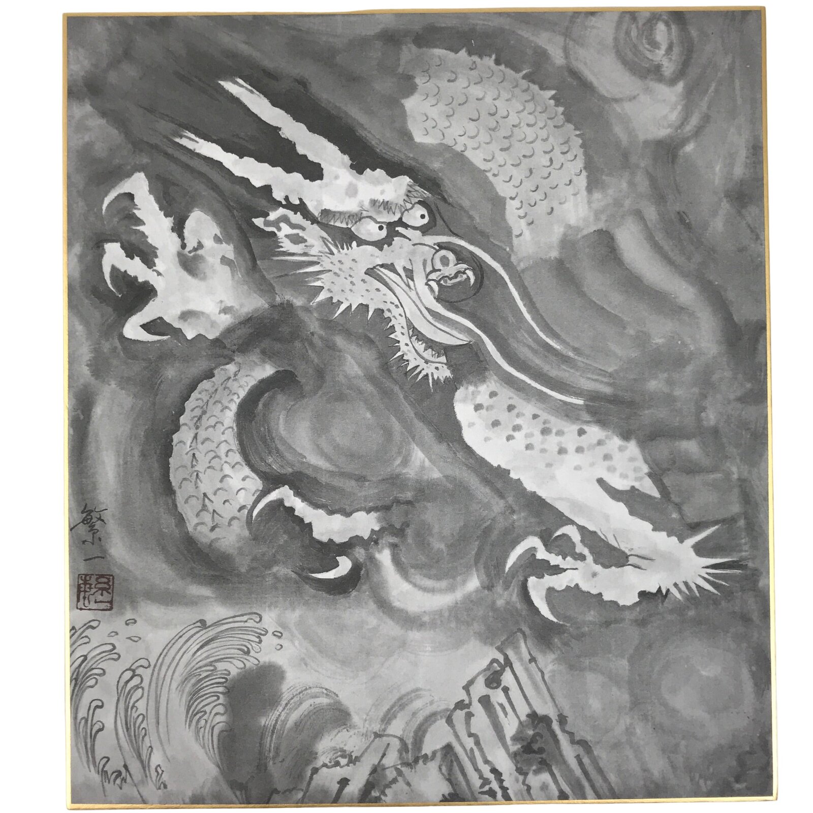 Japanese Shikishi Art Board Reproduction Dragon Zodiac Animal Monochrome A814