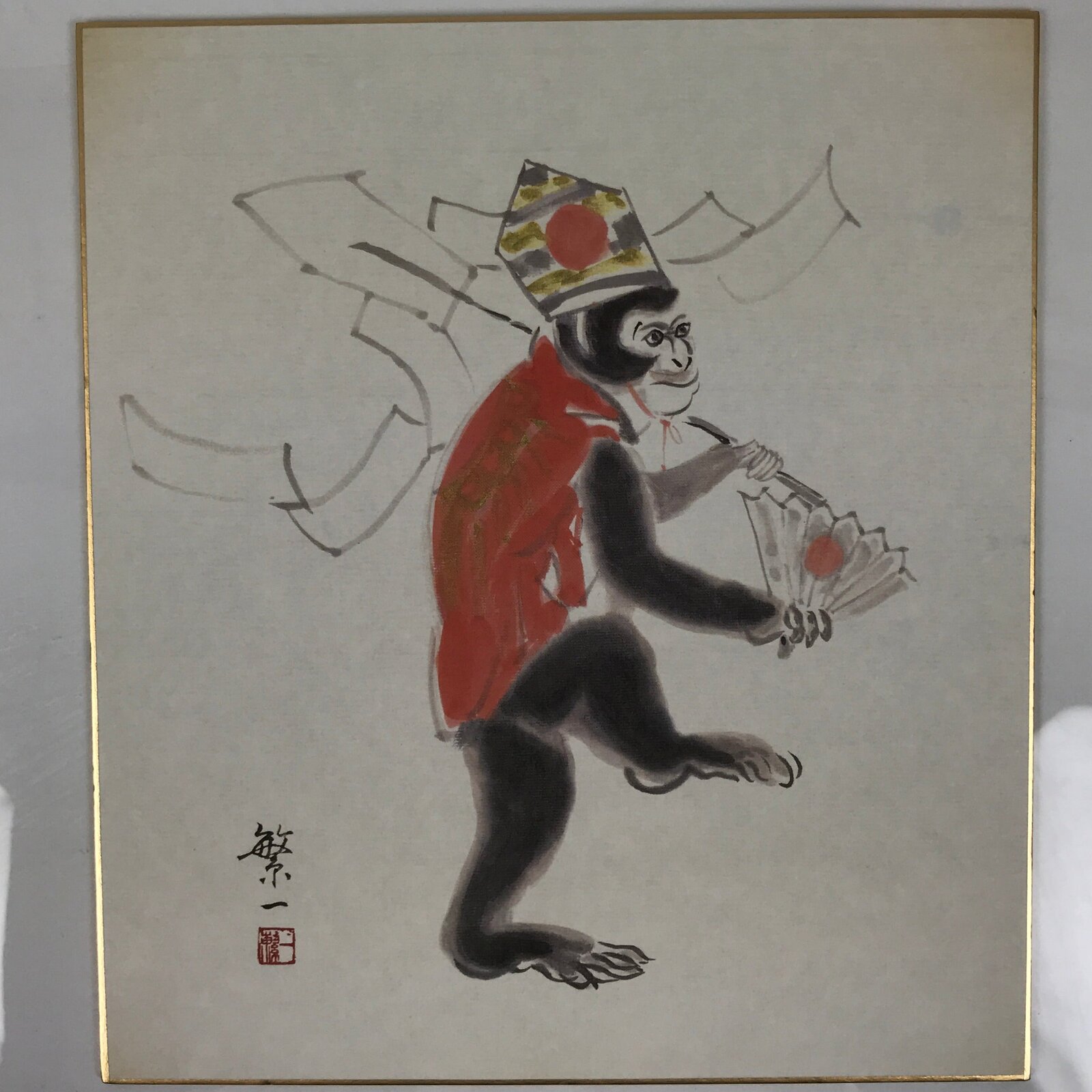 Japanese Shikishi Art Board Reproduction Monkey Zodiac Good Fortune Color A803