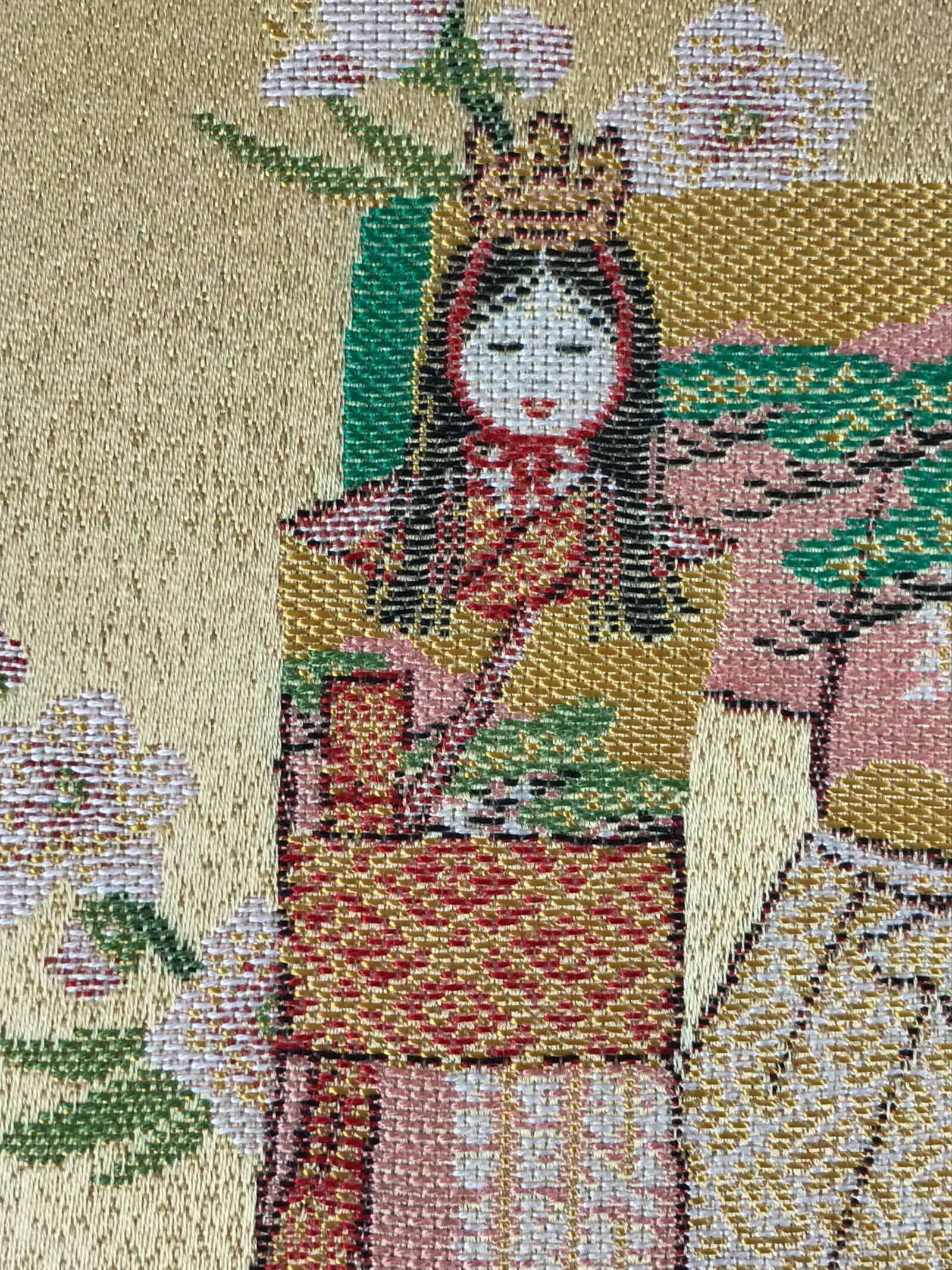 Japanese Shikishi Art Board Reproduction Nishijin Ori Tachibina Hina Dolls A584