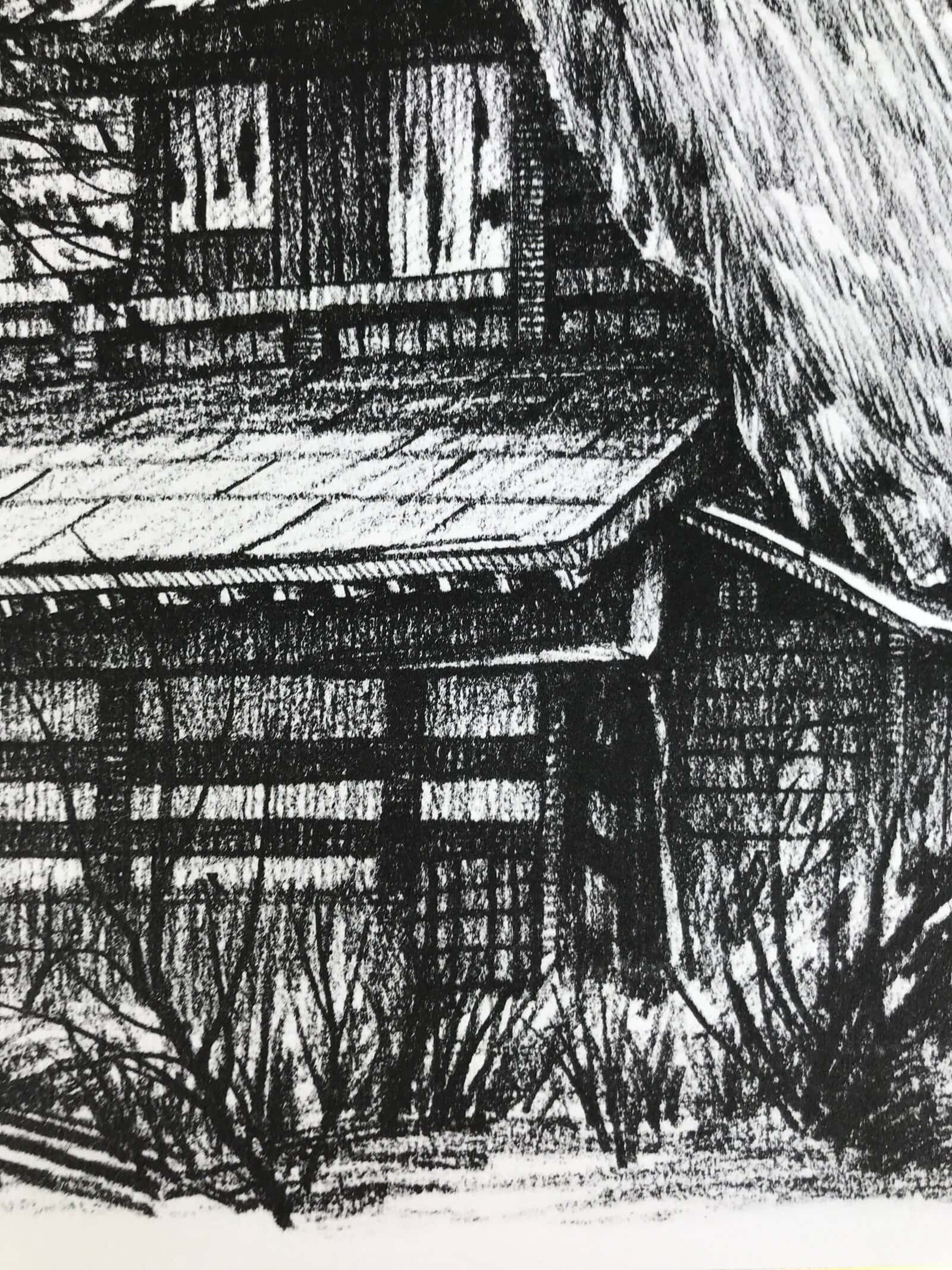 Japanese Shikishi Art Board Reproduction Shirakawa Village House Sketch A809