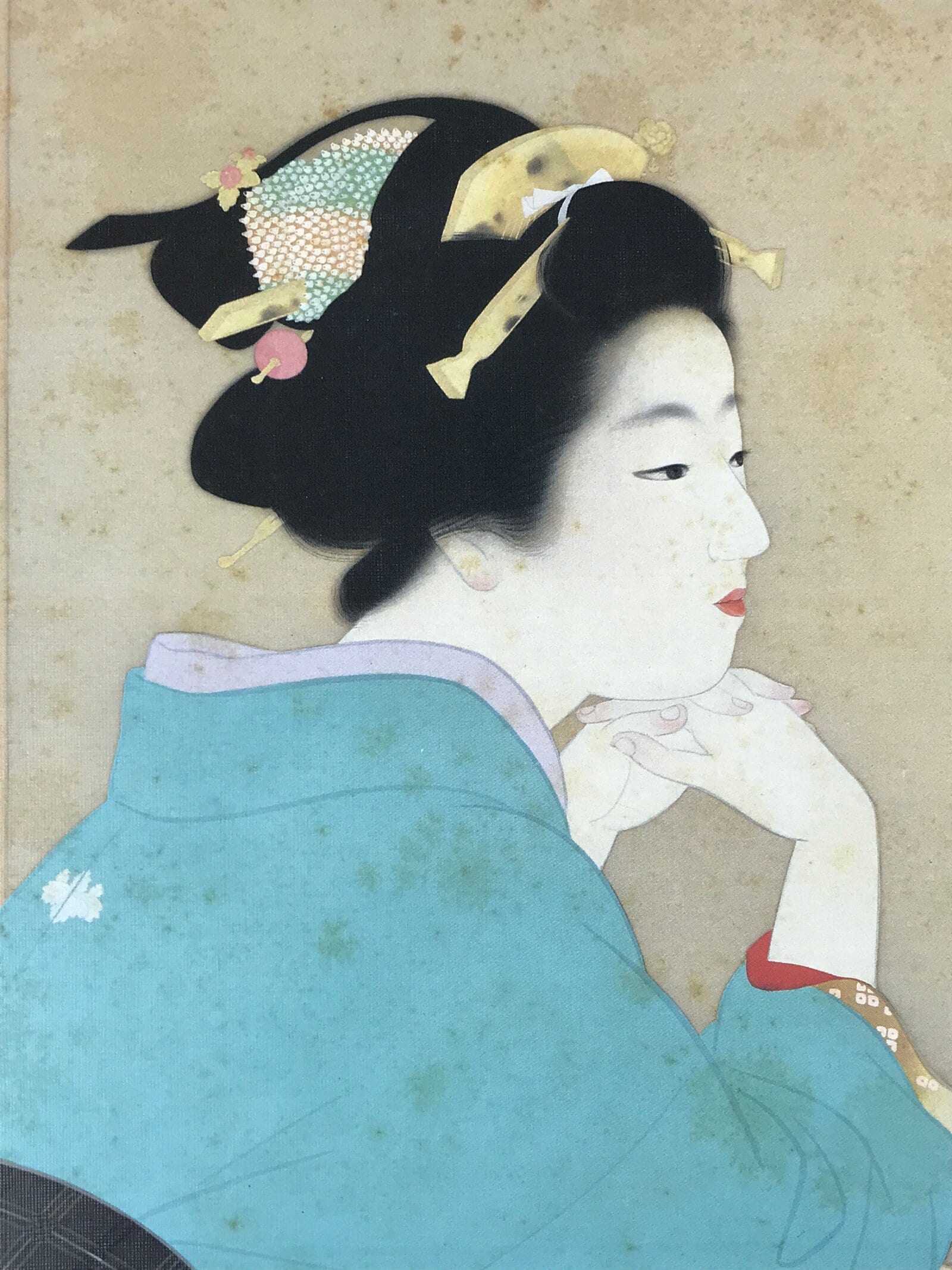 Japanese Shikishi Art Board Reproduction Shoen Uemura Wakaba Lady Window A585