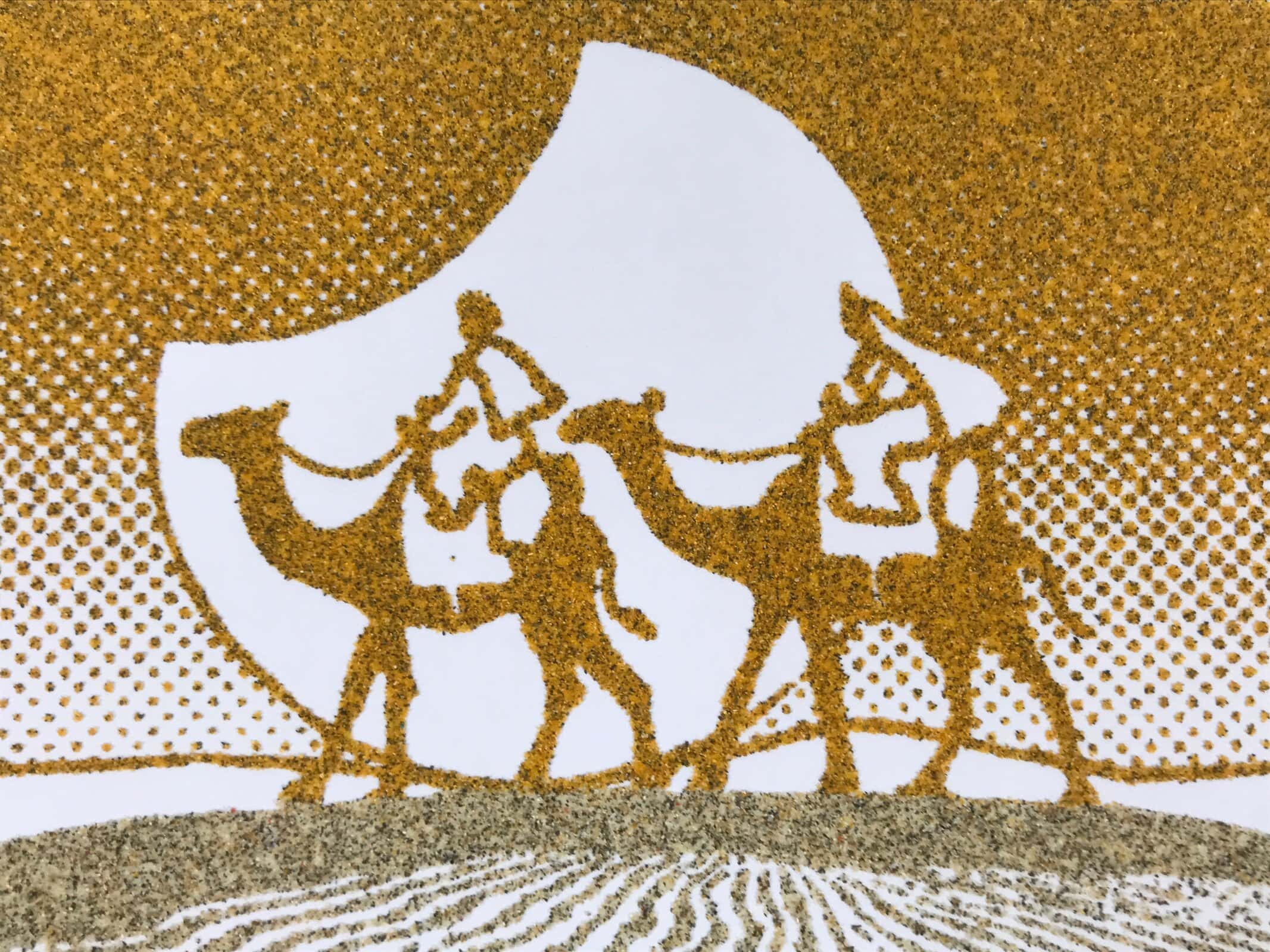 Japanese Shikishi Art Board Souvenir Vtg Tottori Sand Dune Camel Yellow A695