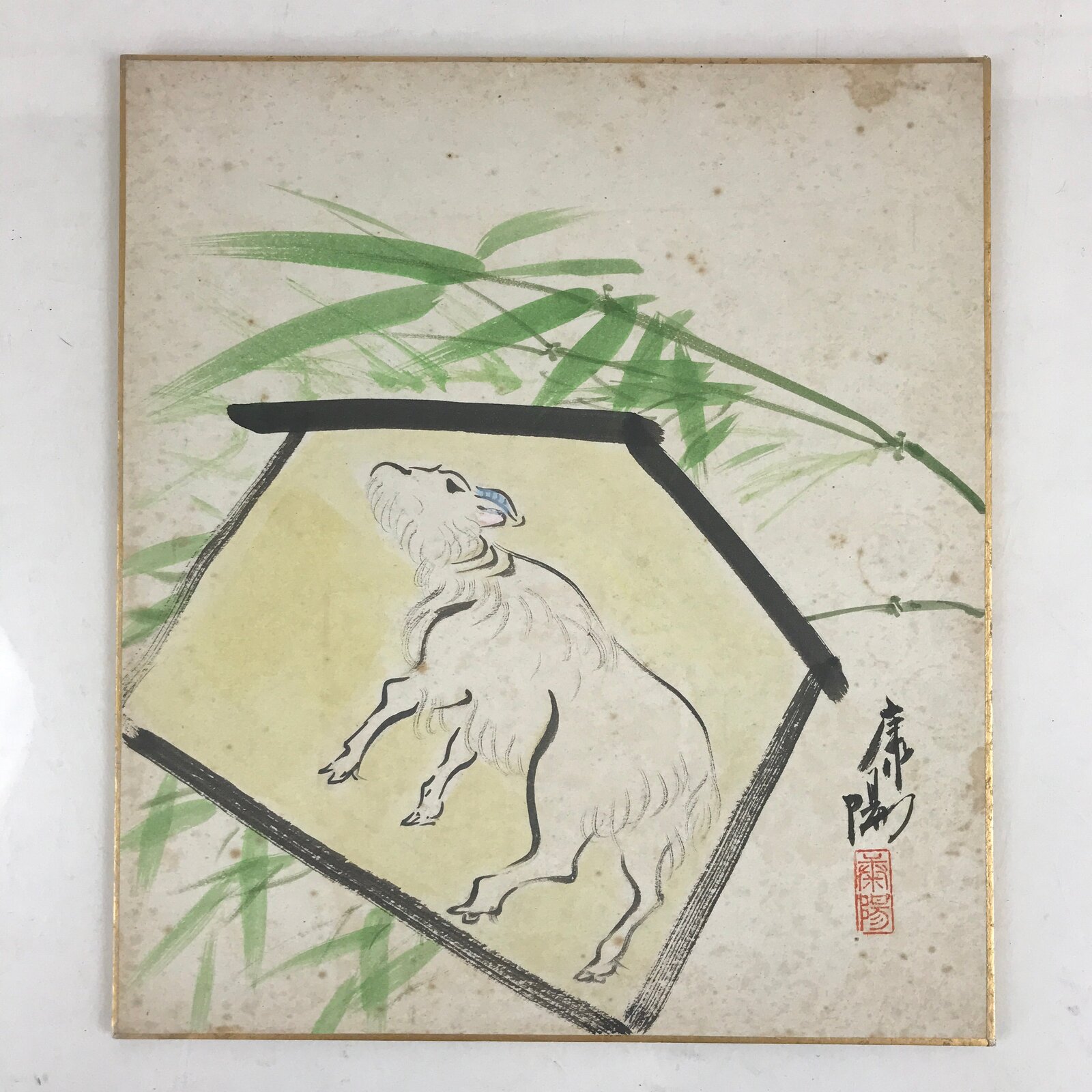 Japanese Shikishi Art Board Vtg Art Painted Picture Display Votive Board Ema Goa