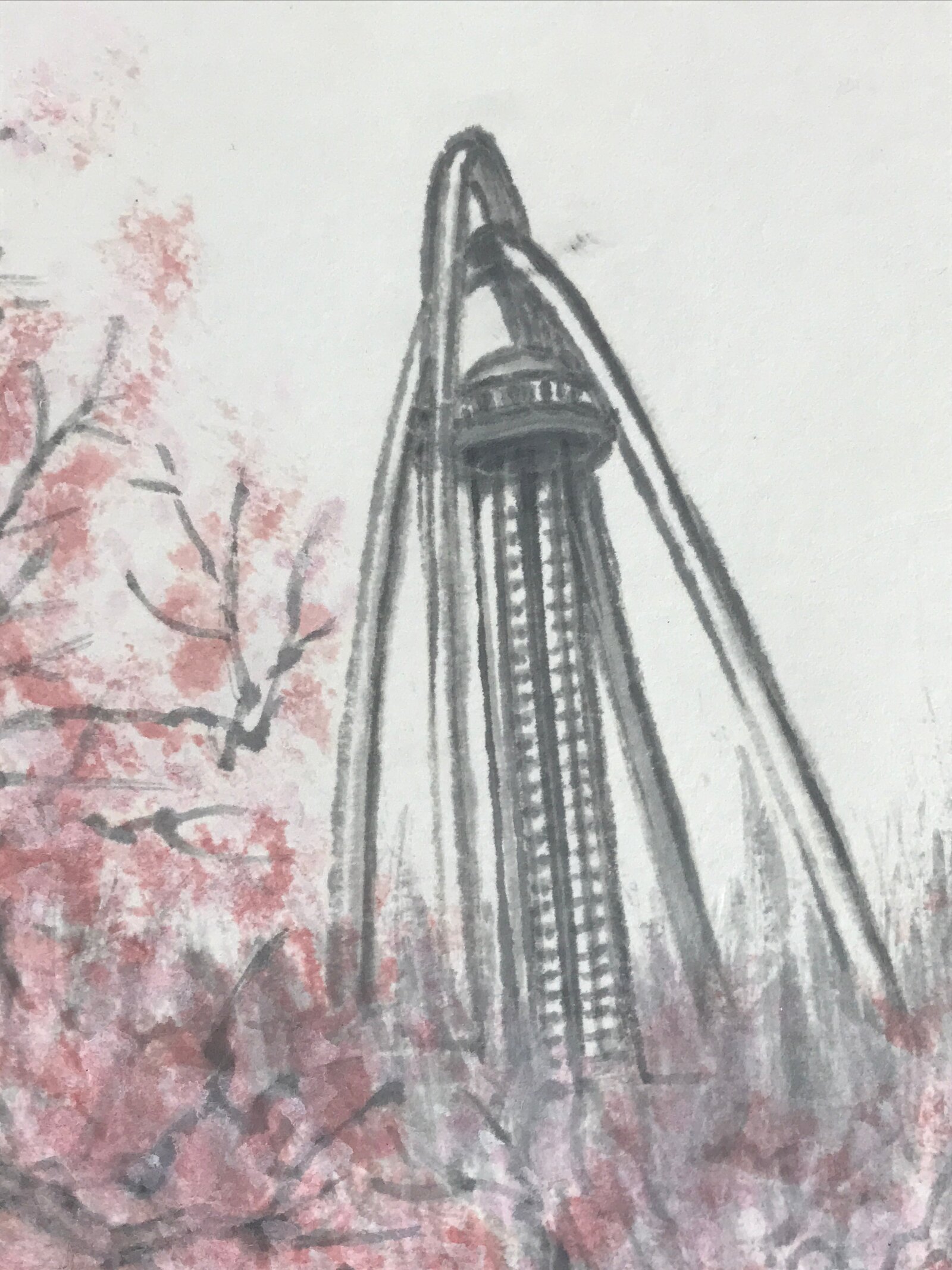 Japanese Shikishi Art Board Vtg Art Painting Nihonga Picture Display Twin Arch 1