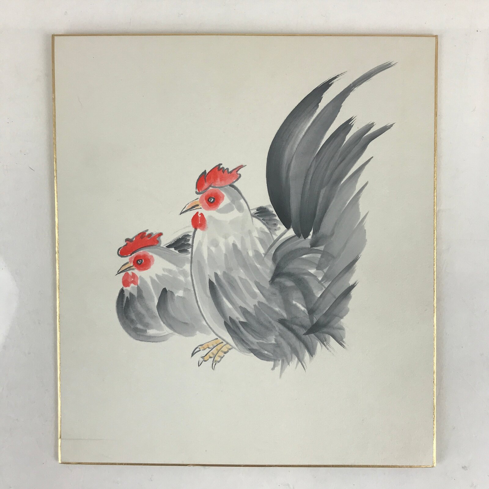 Japanese Shikishi Art Board Vtg Art Painting Nihonga Picture Display Zodiac Chic