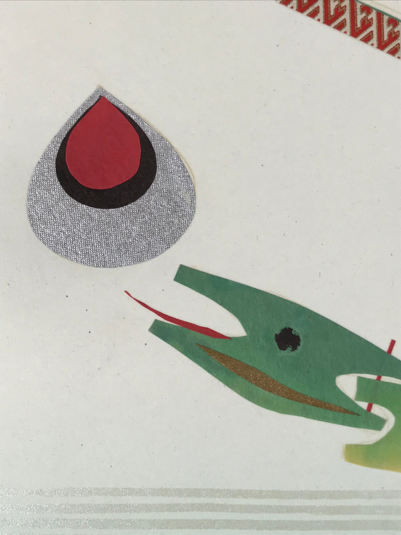 Japanese Shikishi Art Board Vtg Chigiri Takehebi Bamboo Snake Toy Green A623