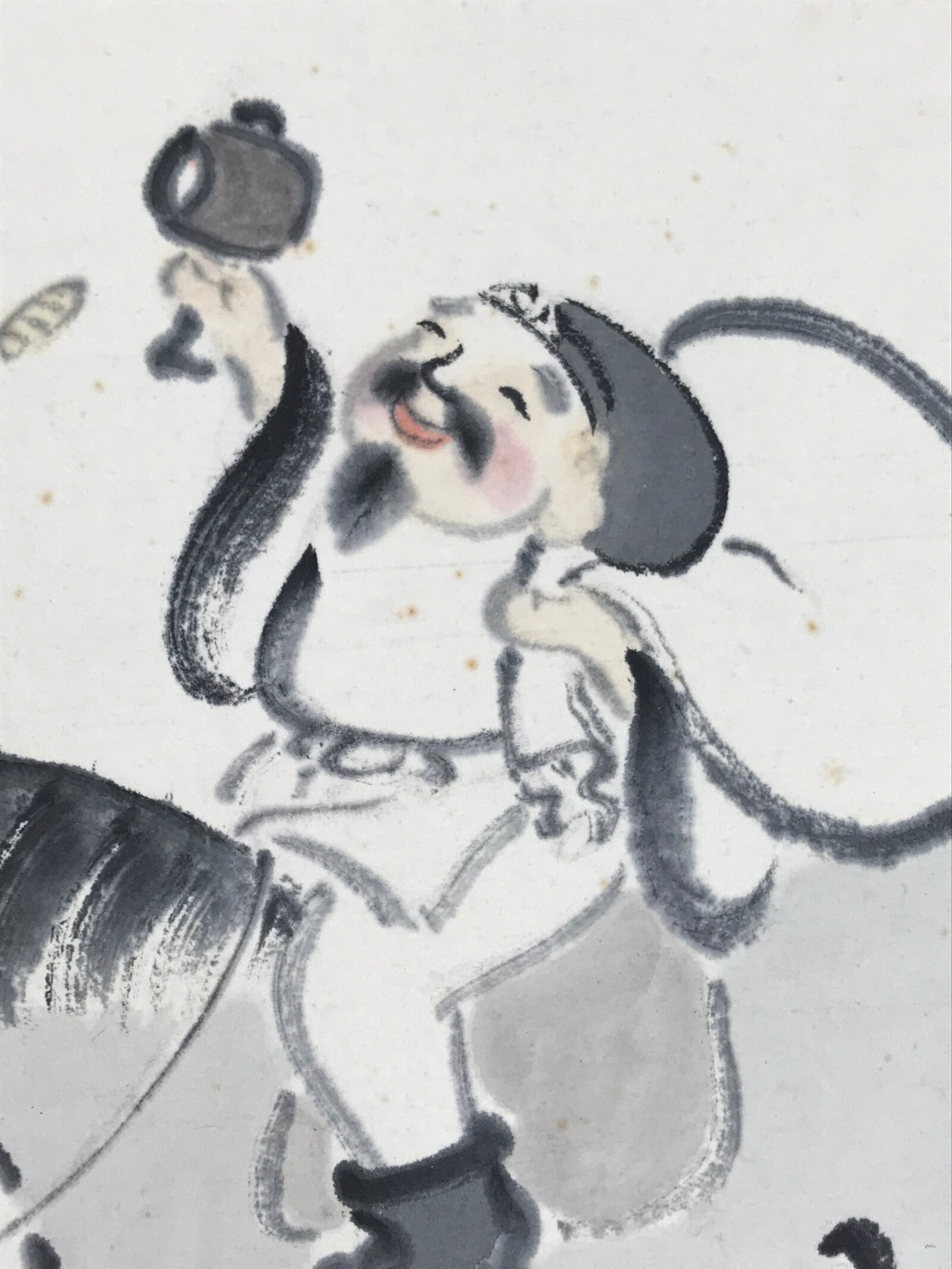 Japanese Shikishi Art Board Vtg Painting Daikokuten Horse Black White A759