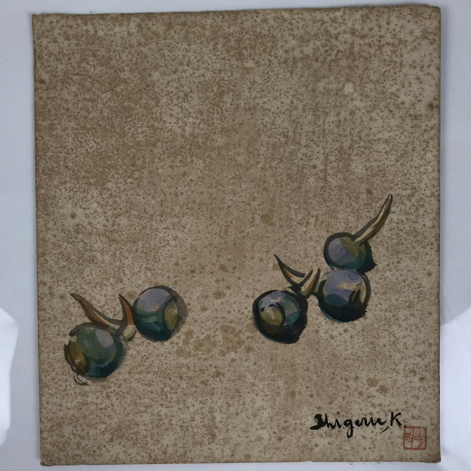 Japanese Shikishi Art Board Vtg Painting Kuwai Arrowhead Rhizome Color A770