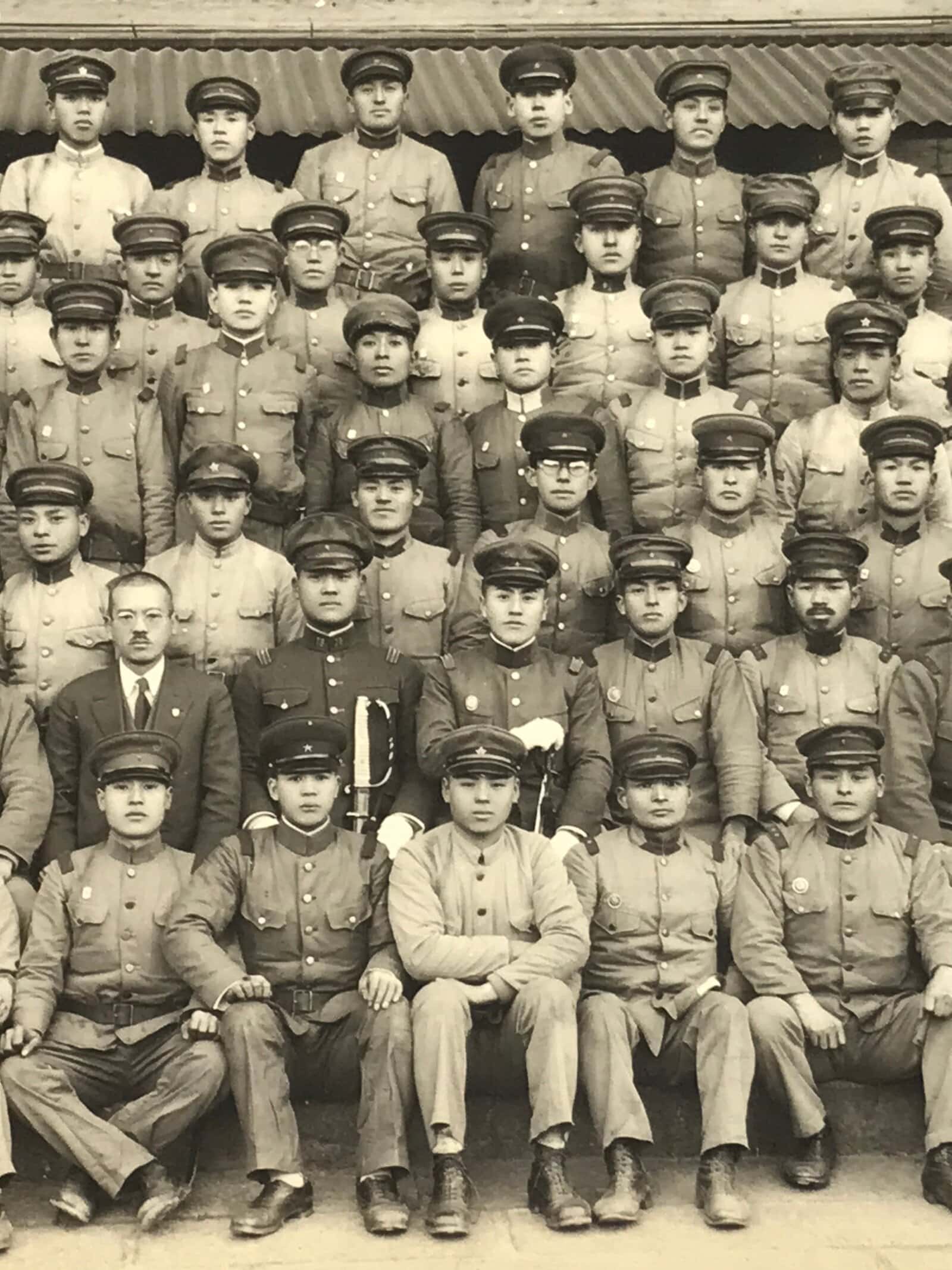 Japanese Showa Boys School Photograph Student Military Uniform Black White PH145