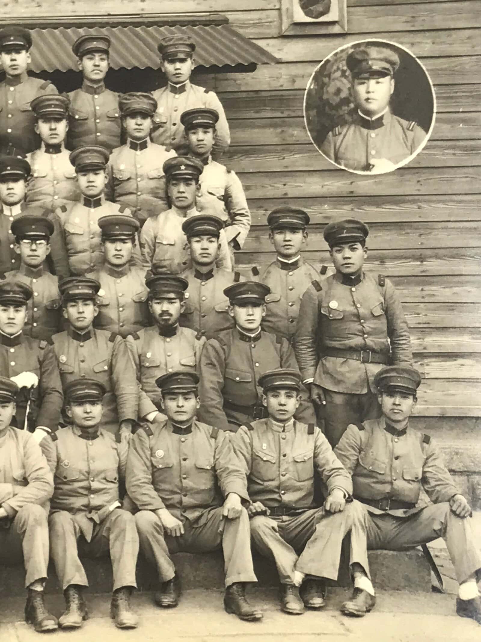 Japanese Showa Boys School Photograph Student Military Uniform Black White PH145