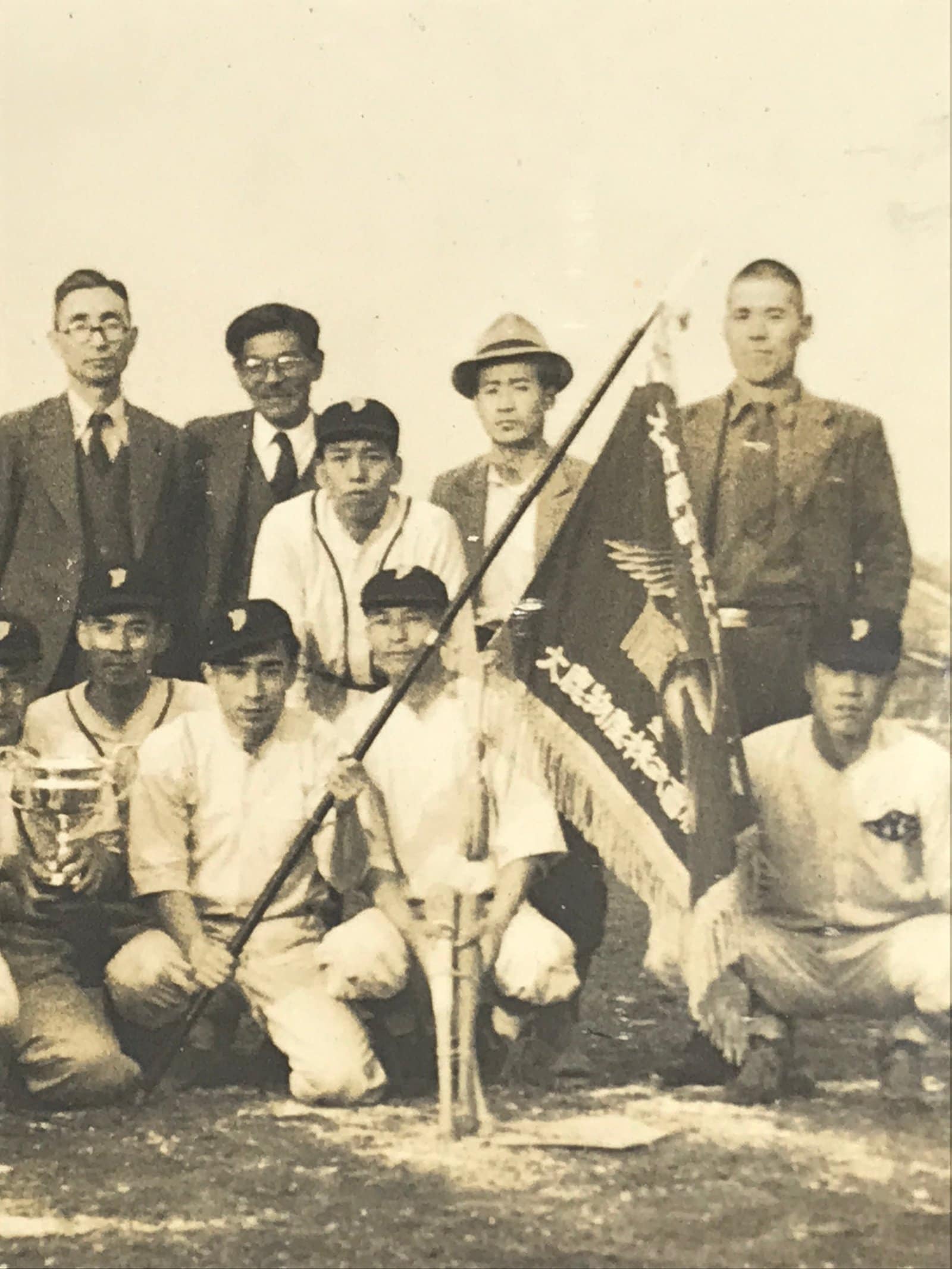 Japanese Showa Era Baseball Team Group Photograph Vtg Family Friends Sepia PH108