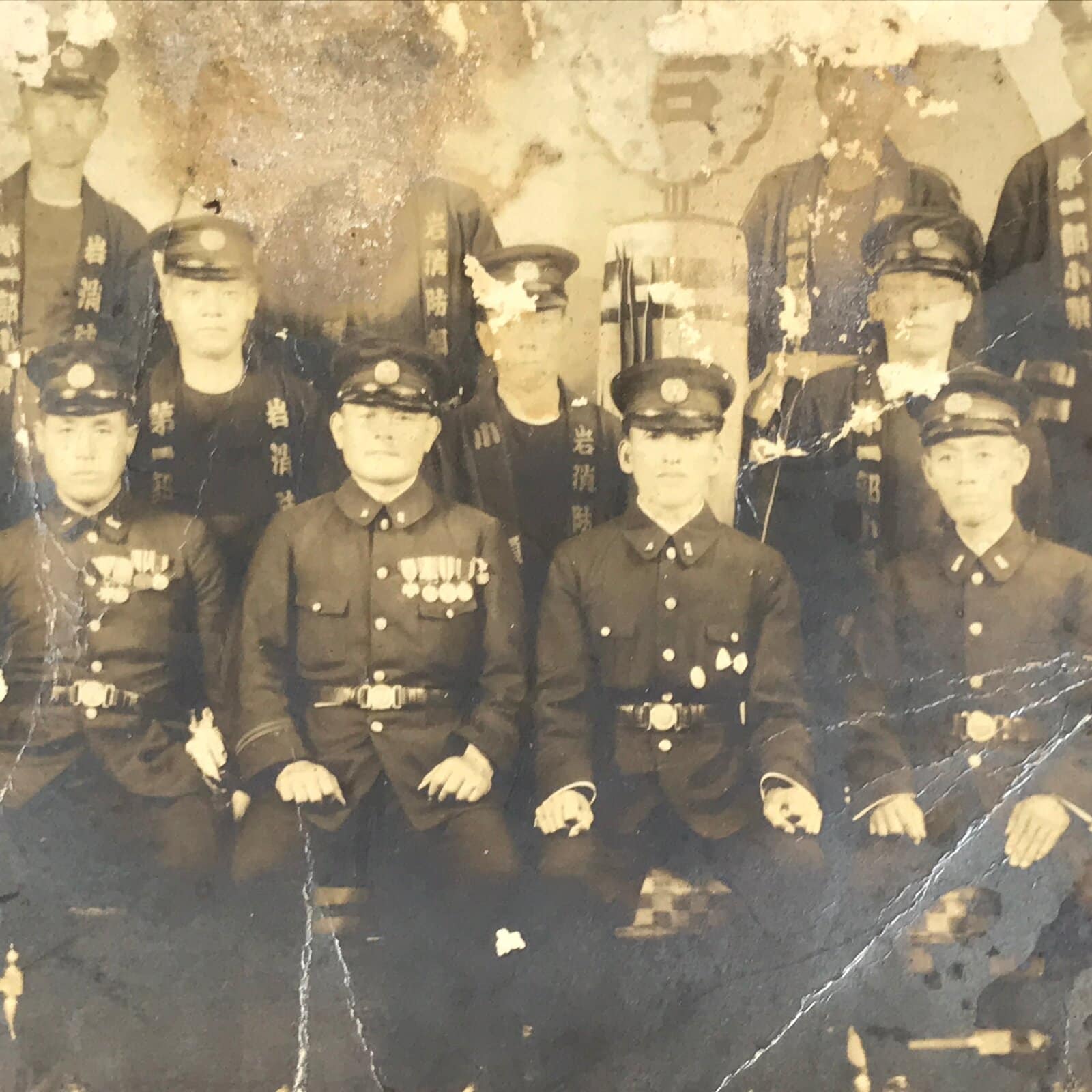 Japanese Showa Era Gifu City Fire Department Photograph Vtg Uniforms Sepia PH112