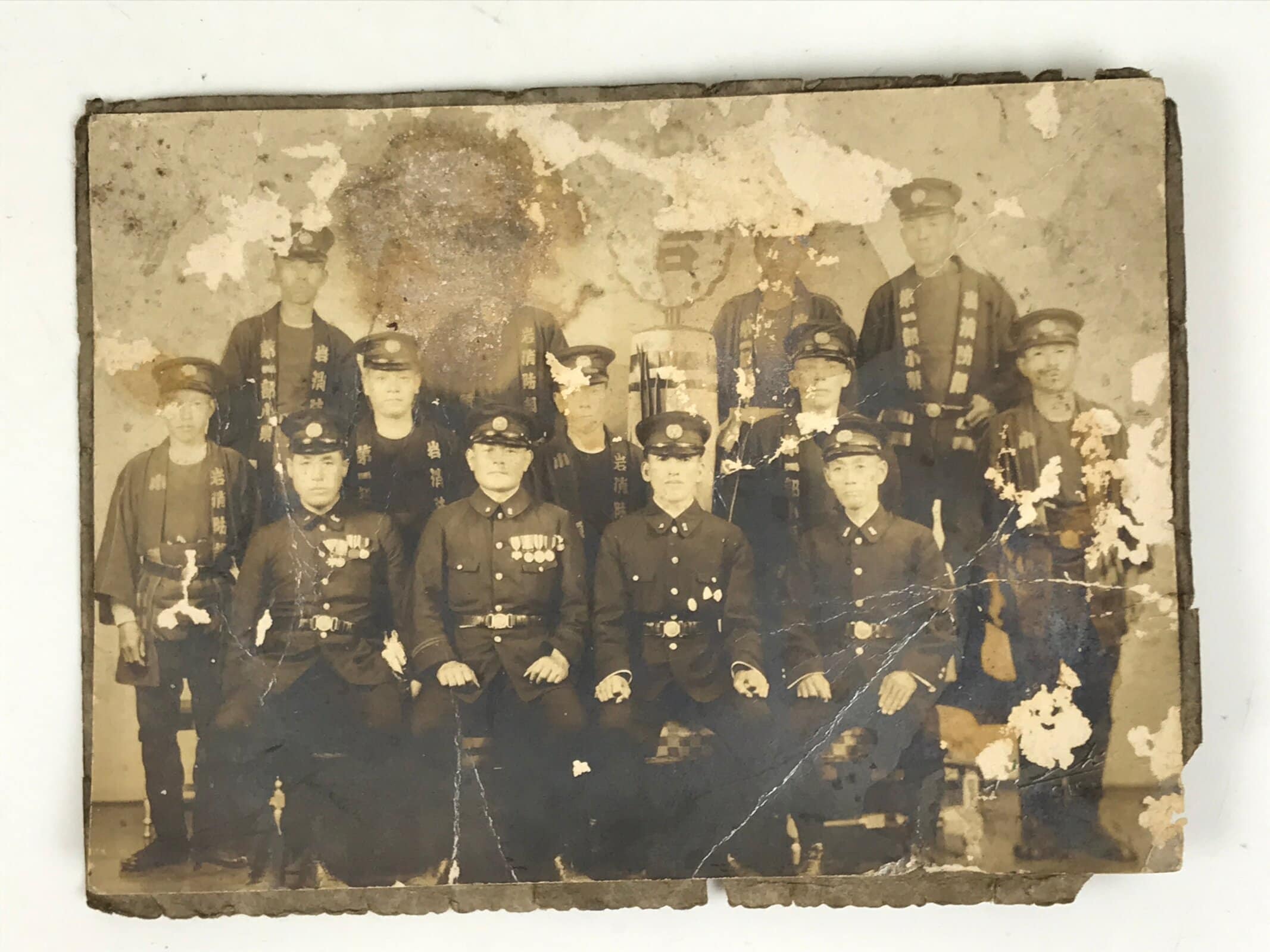 Japanese Showa Era Gifu City Fire Department Photograph Vtg Uniforms Sepia PH112