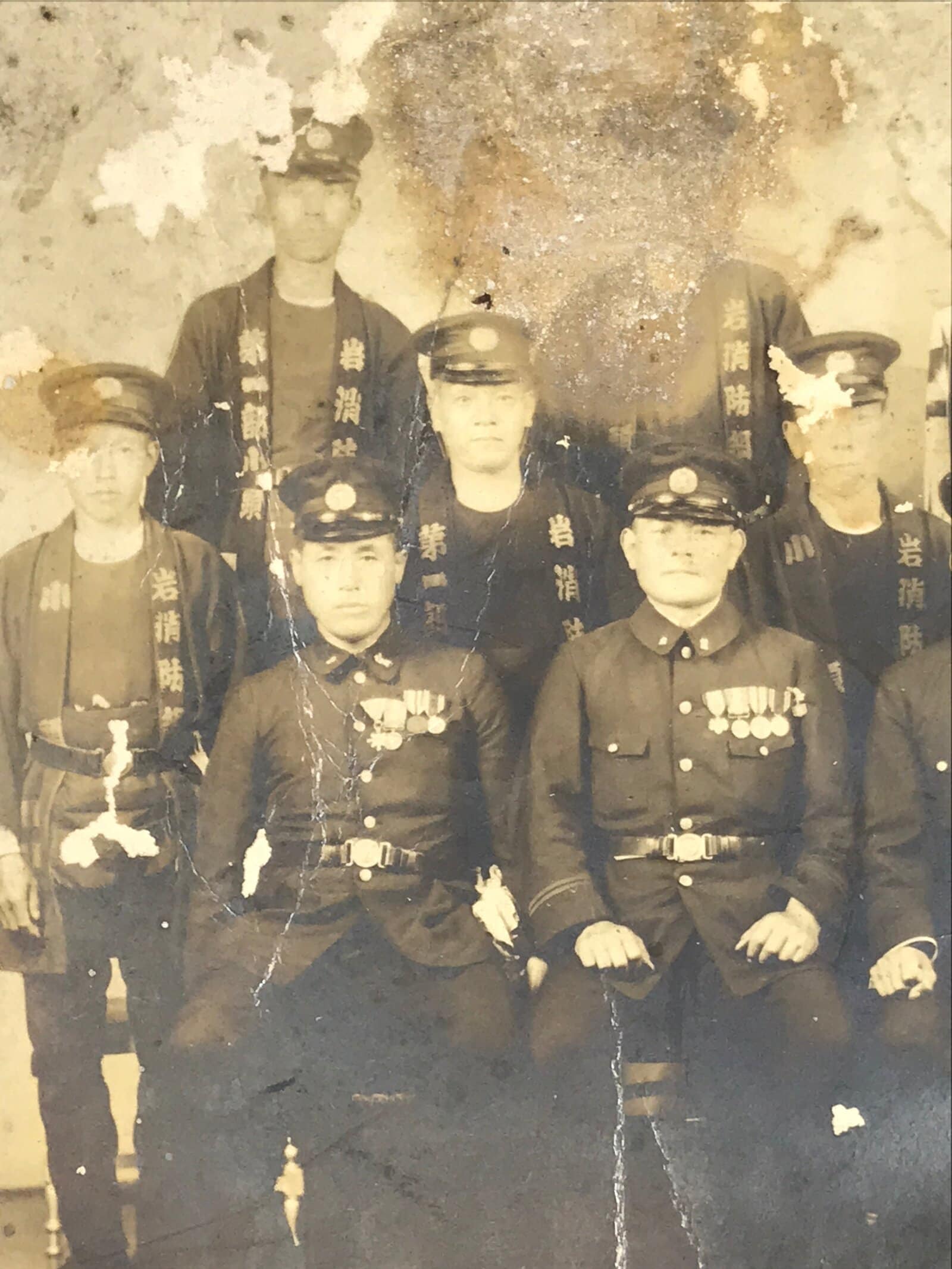 Japanese Showa Era Gifu City Fire Department Photograph Vtg Uniforms Sepia PH112