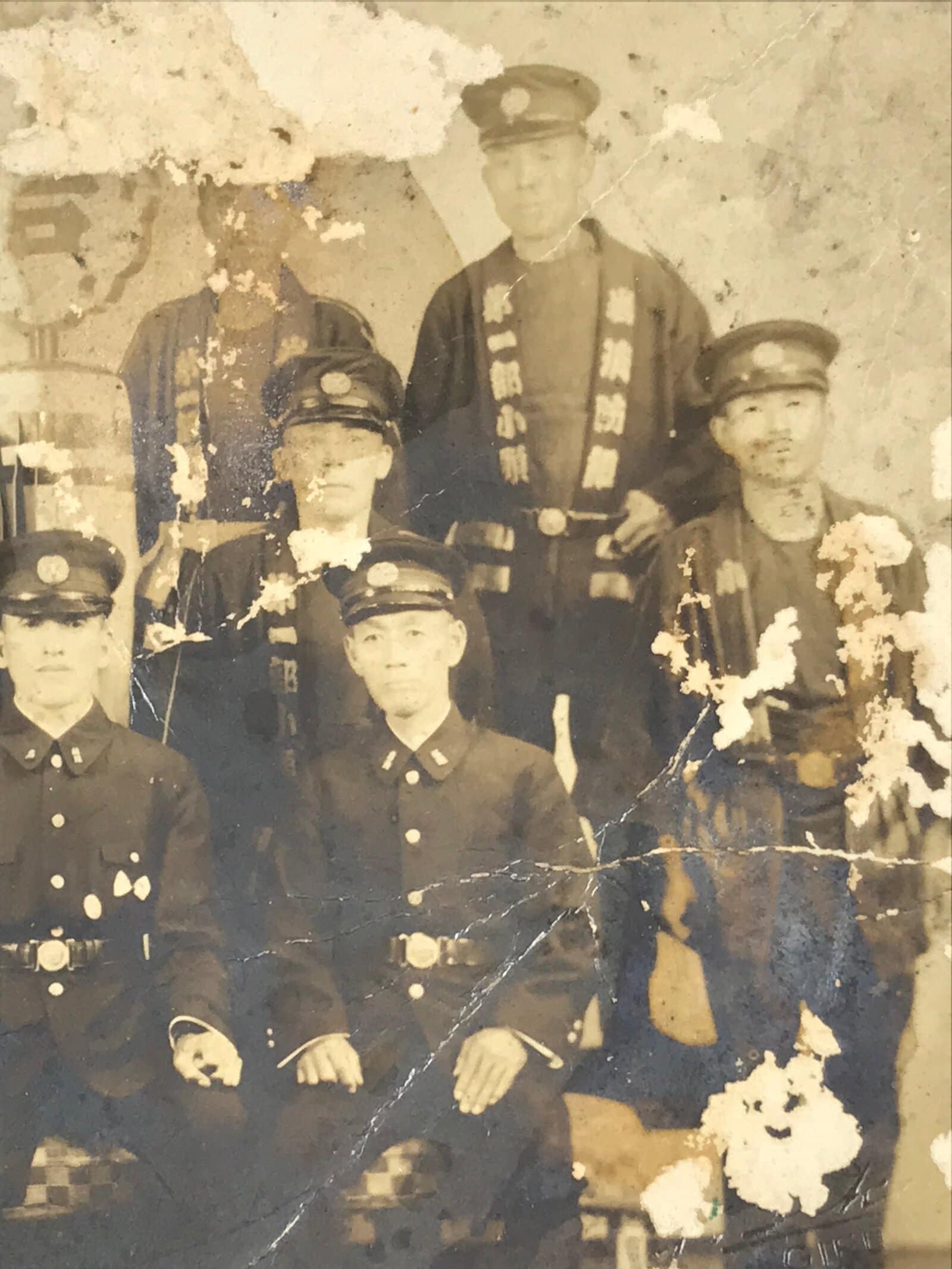 Japanese Showa Era Gifu City Fire Department Photograph Vtg Uniforms Sepia PH112