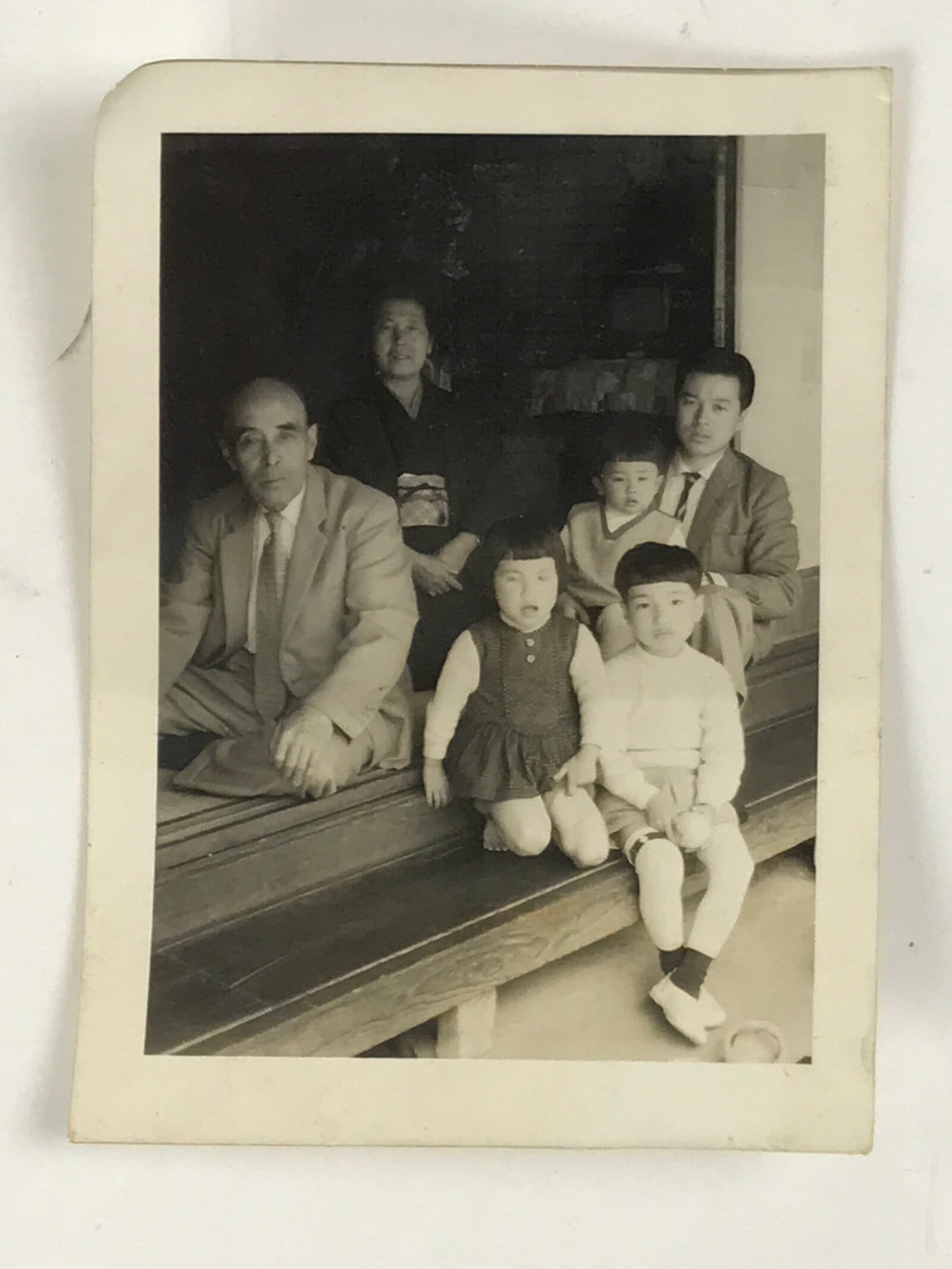 Japanese Showa Family Photograph Vtg Grandparents Children Black White PH214