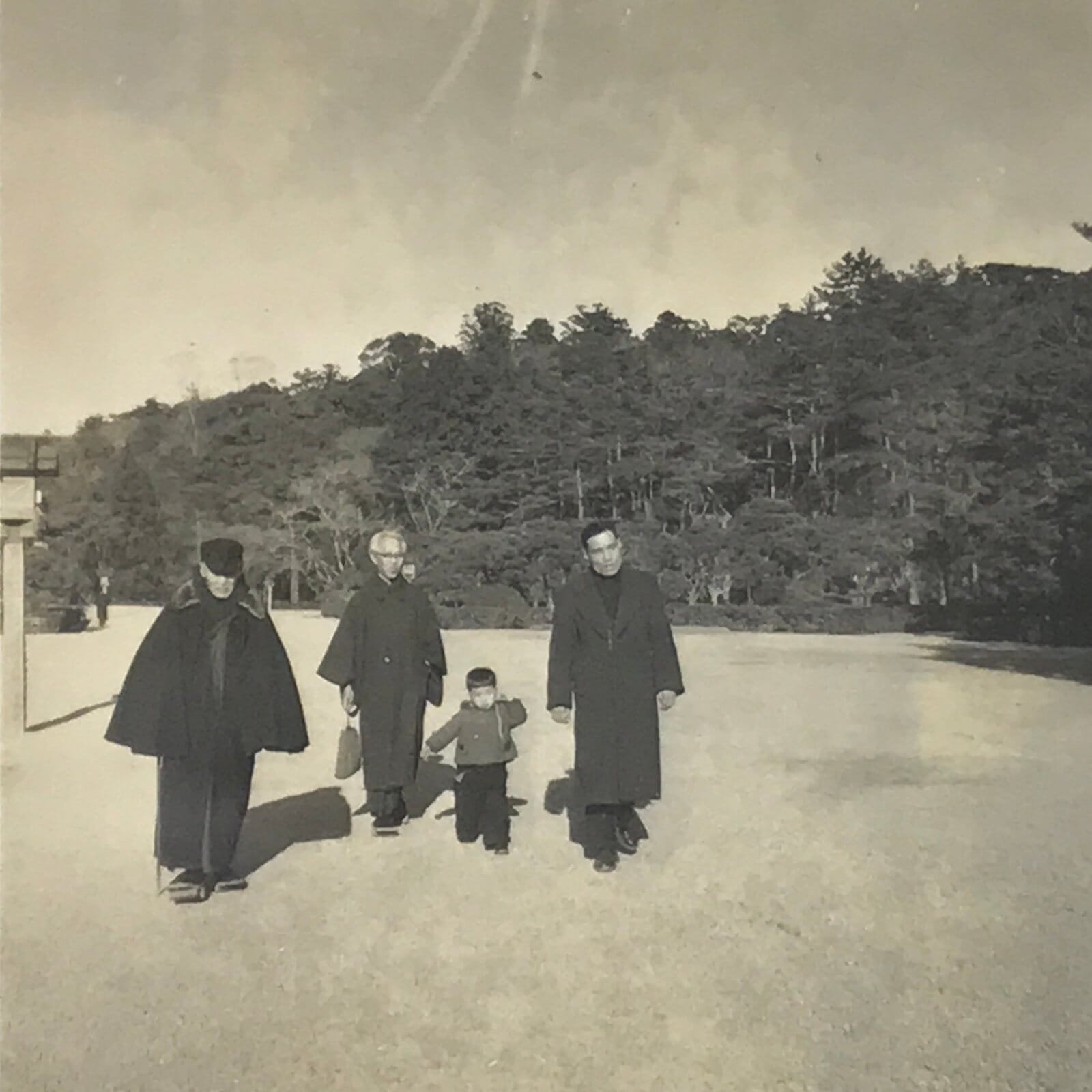 Japanese Showa Family Stroll Photograph Vtg Daily Life Shrine Black White PH261
