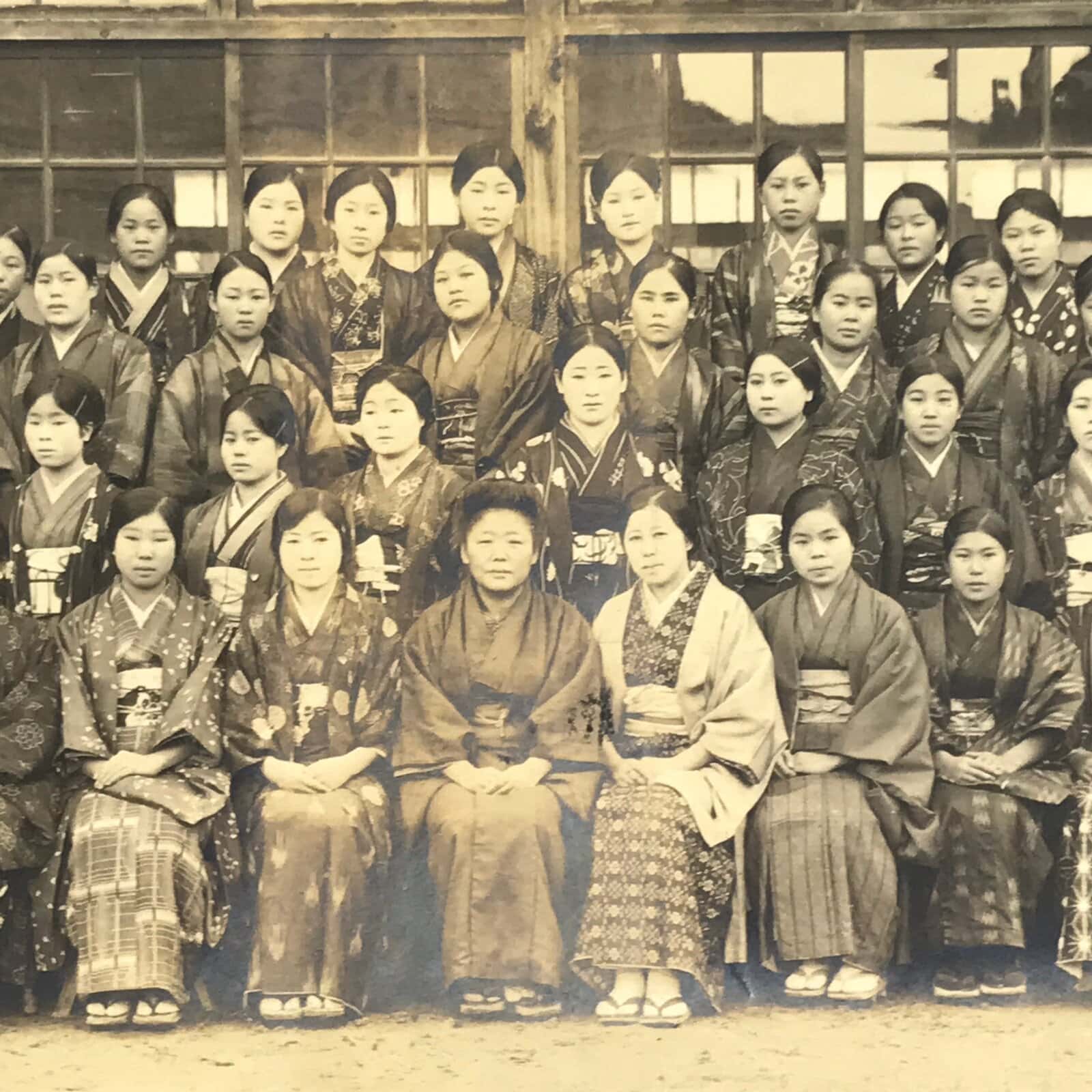 Japanese Showa Girls School Group Photograph Vtg Student Kimono Sepia Tone PH156