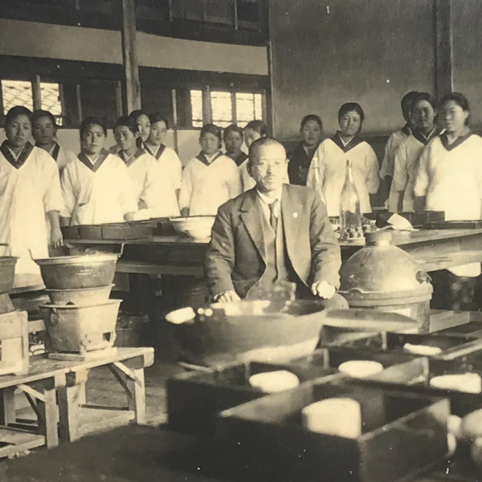 Japanese Showa Industrial Kitchen Cooking Staff Photograph Cafeteria Sepia PH235