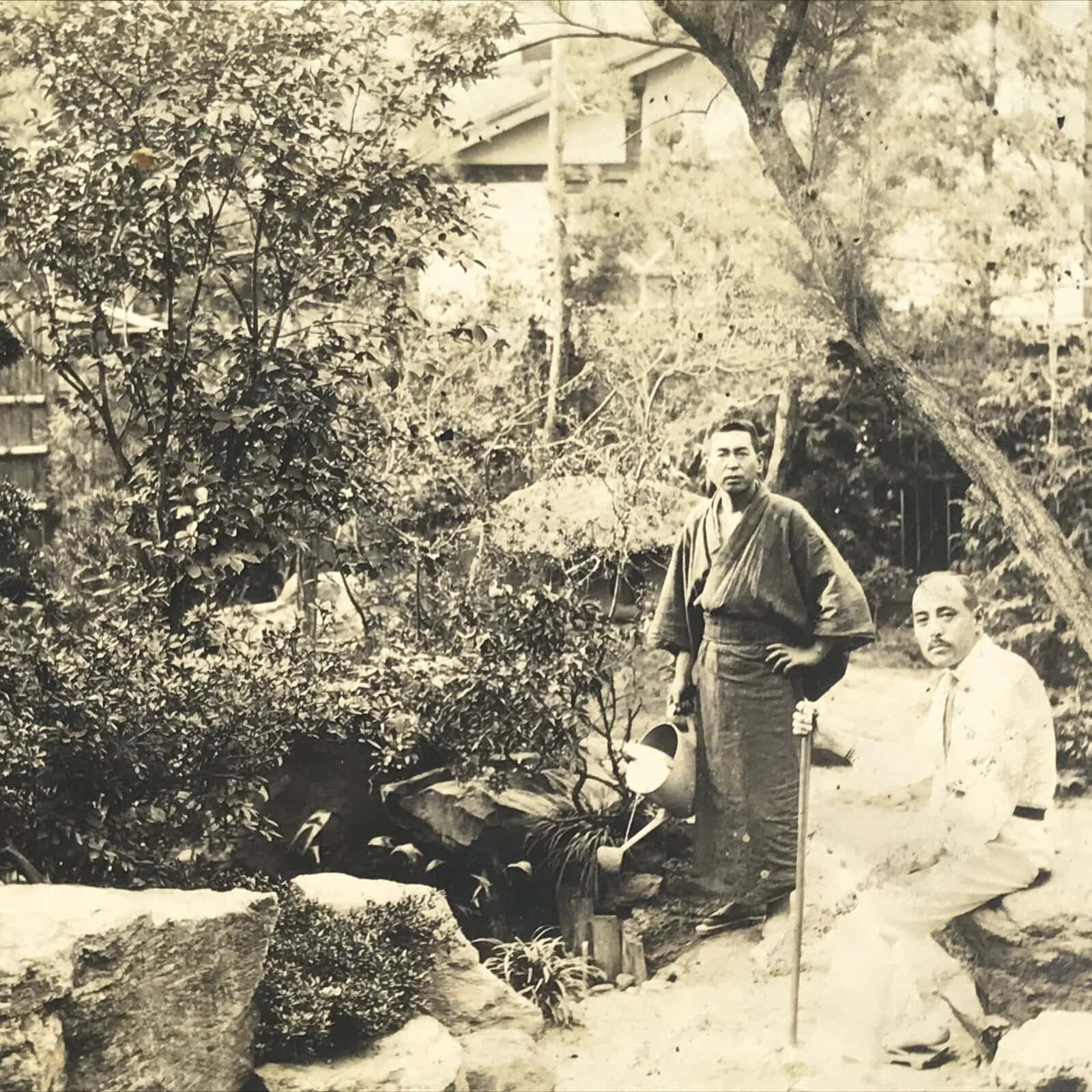 Japanese Showa Japanese Garden Photograph Vtg Daily Life Men Black White PH96