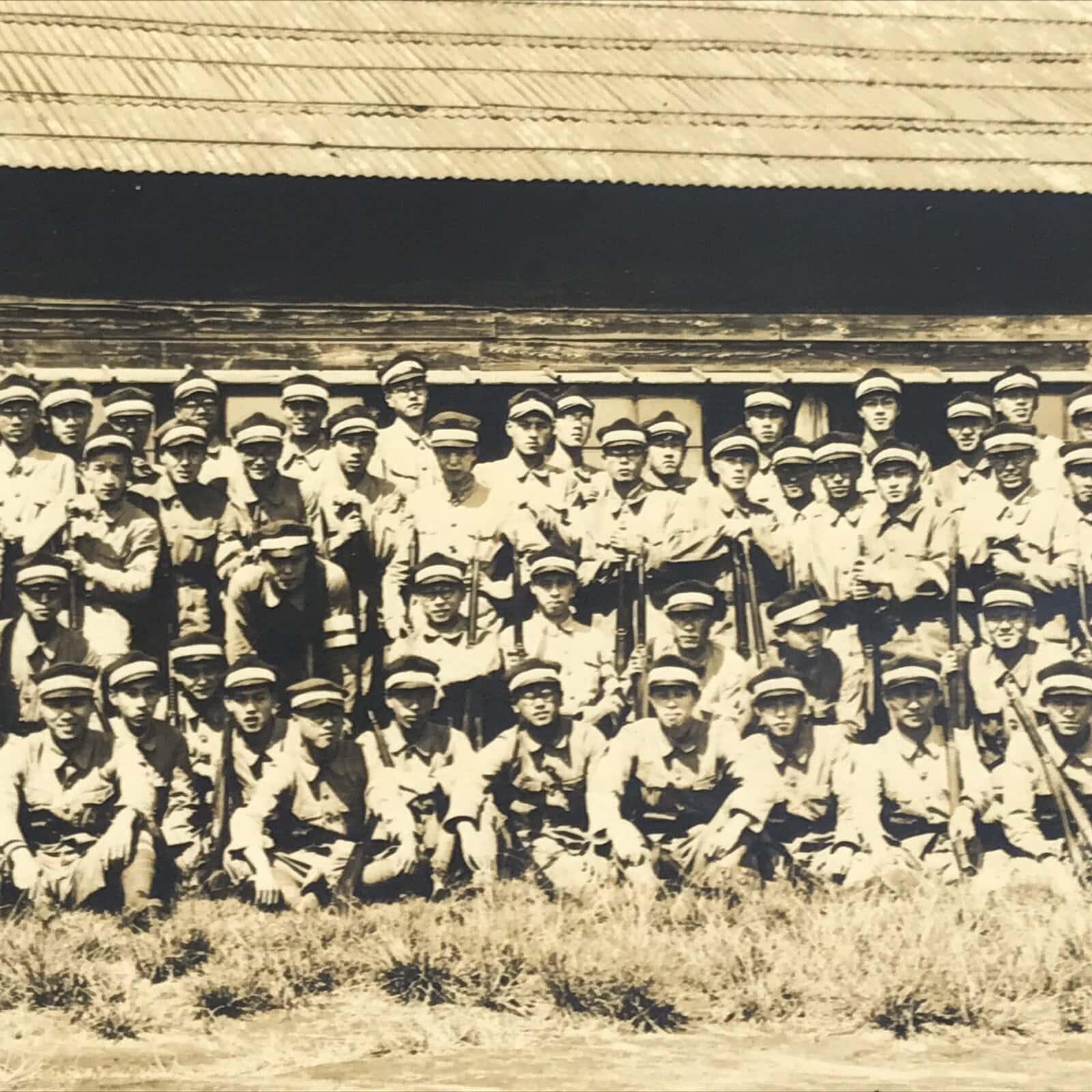 Japanese Showa Military Education Student Group Photograph Uniforms Sepia PH115