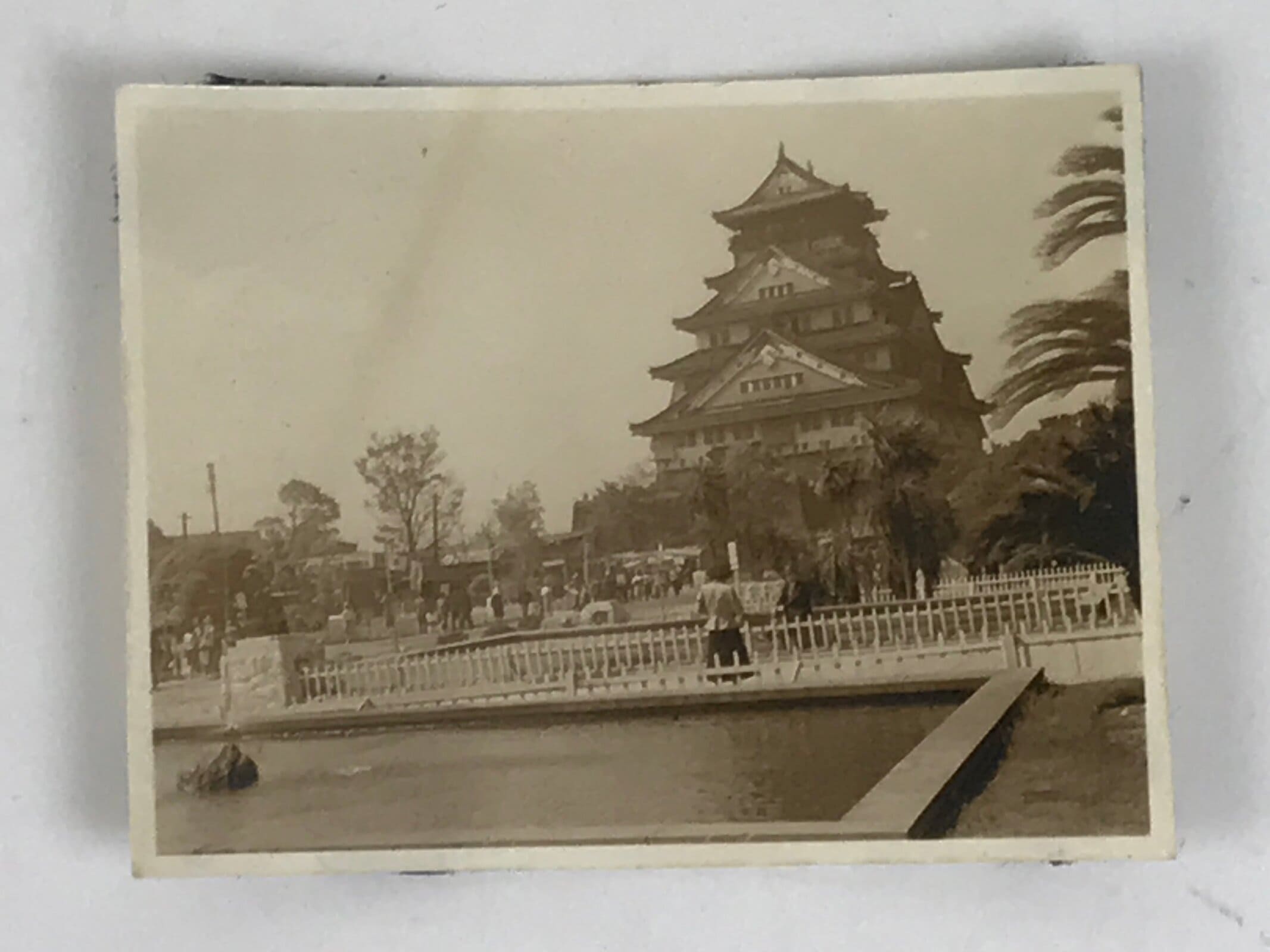 Japanese Showa Scenic Osaka Castle Photograph Vtg Osakajo Tower Sepia Tone PH269