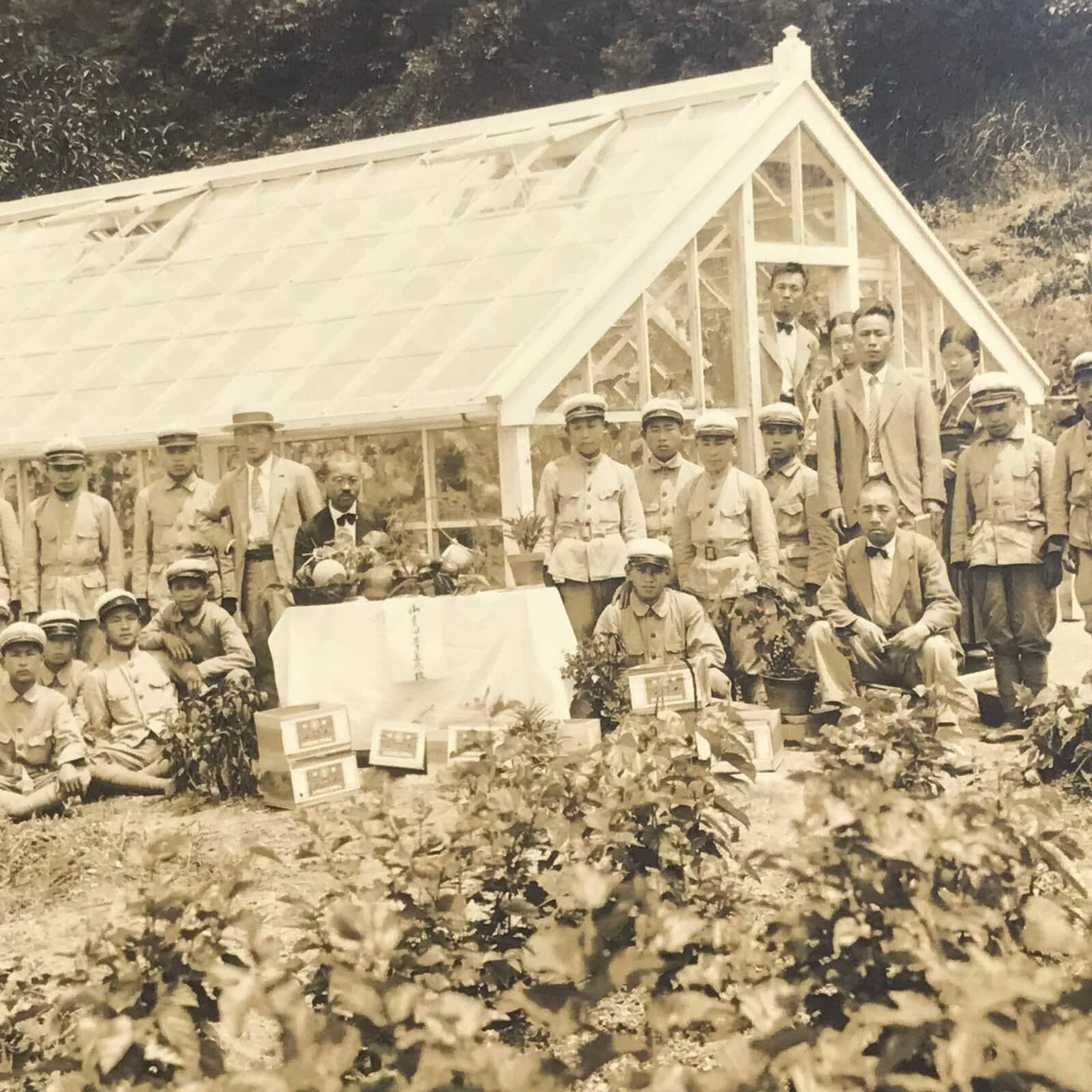 Japanese Showa School Boys Group Photograph Vtg Daily Life Gardening Sepia PH82