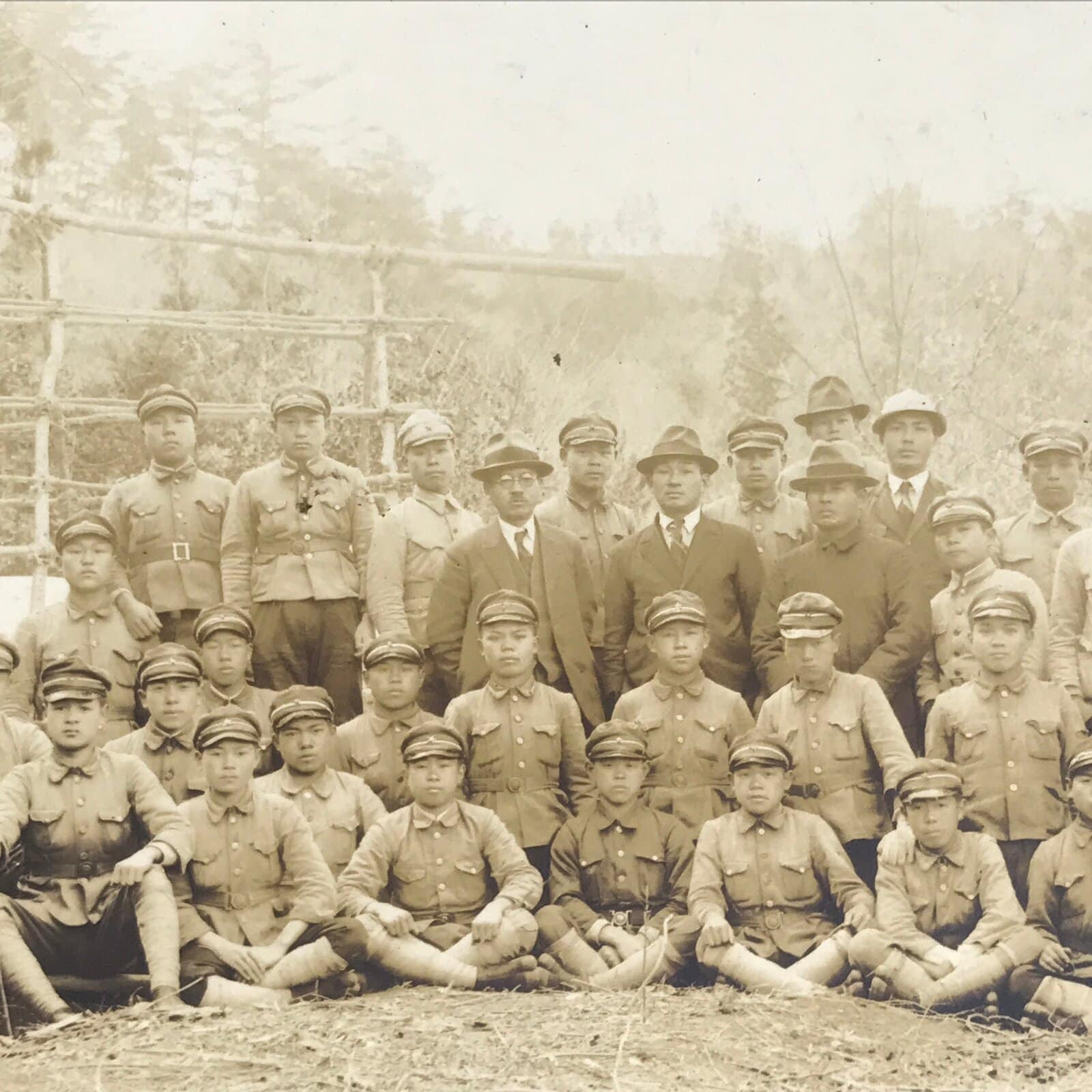 Japanese Showa School Boys Group Photograph Vtg Daily Life Training Sepia PH144